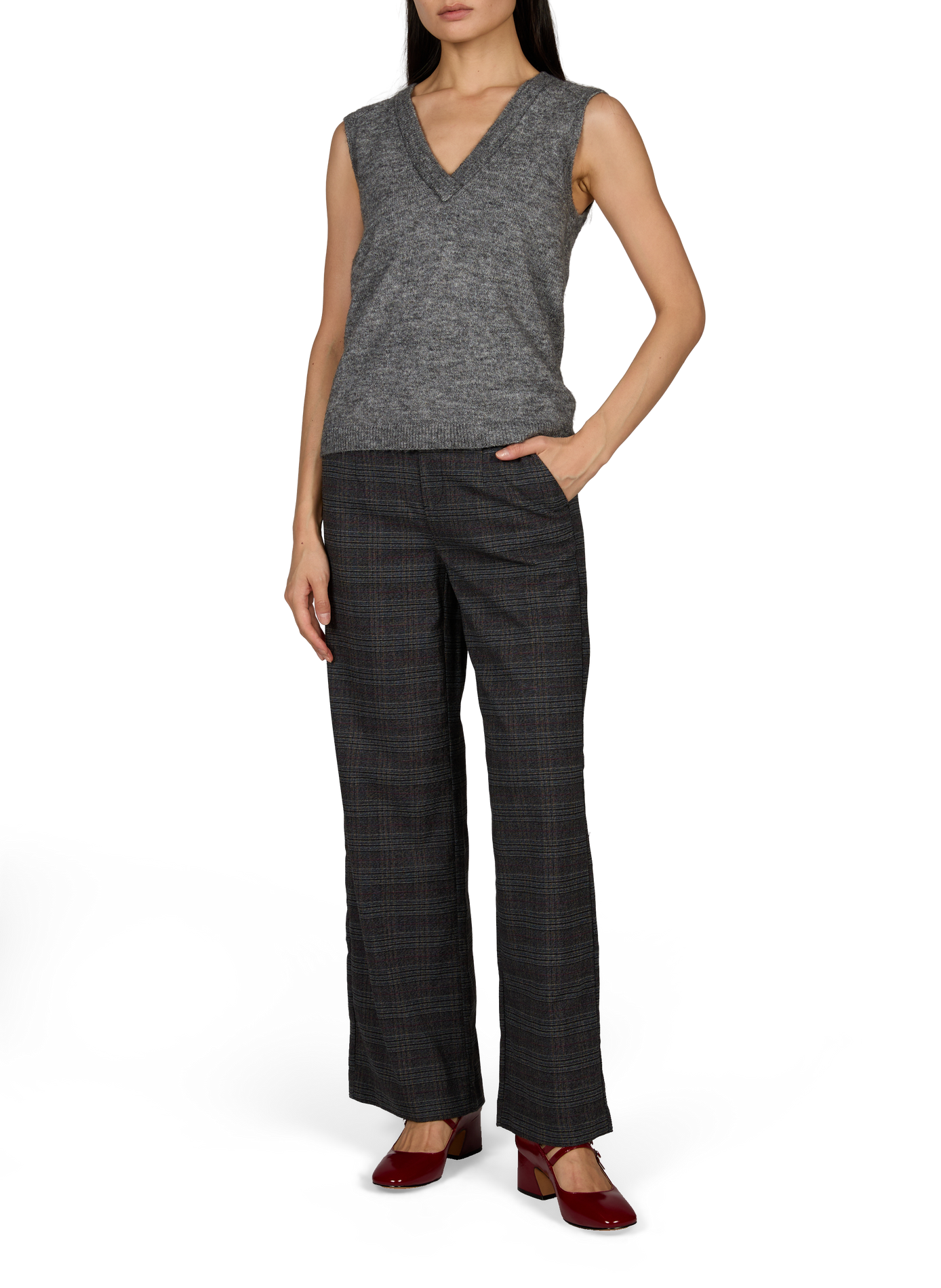 Straight V-neck sweater OBJECT Grey