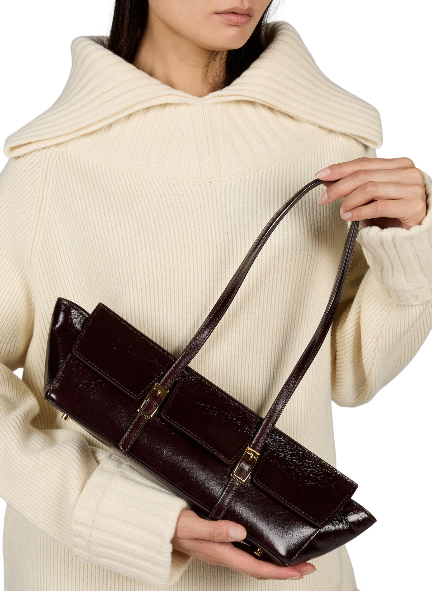 Vintage Leather Boat Shoulder Bag ELLEME Brown