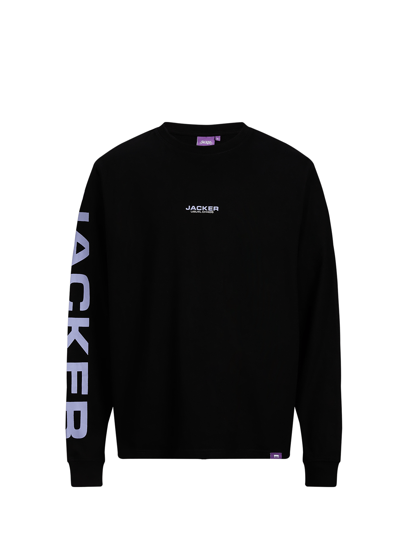 Recht T-shirt met ronde hals en zeefdruk JACKER. Zwart
