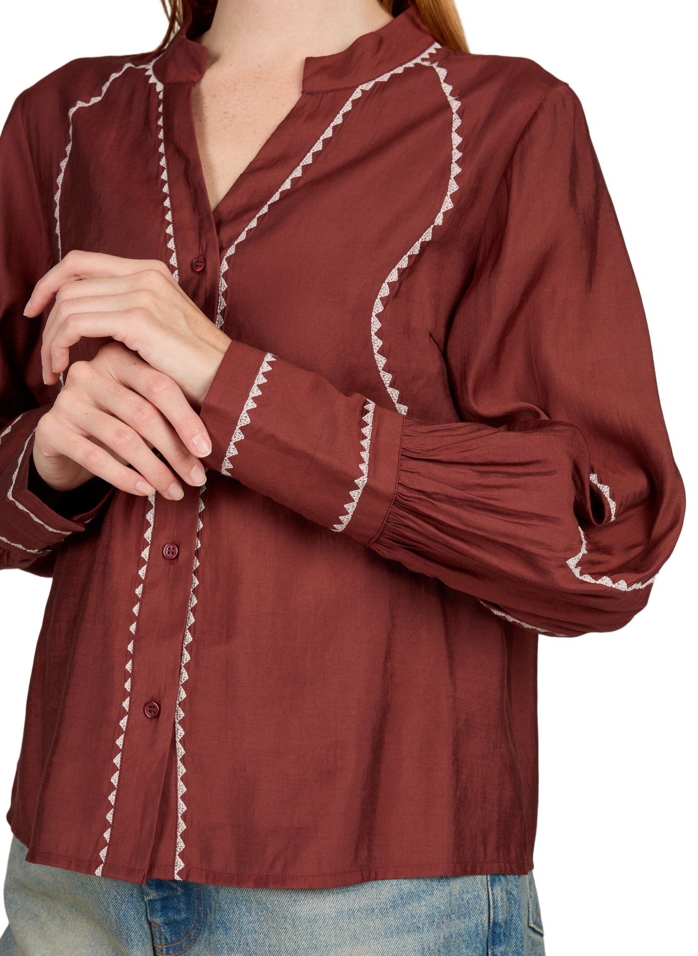 Blouse col tunisien droite à broderies VILA Beige