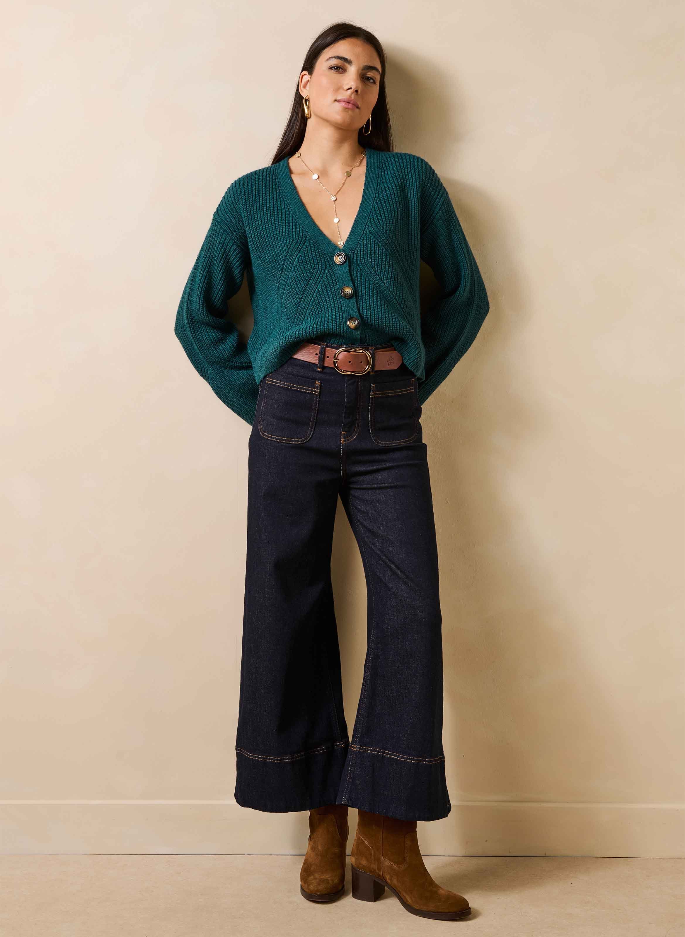 Ruimvallend vest met V-hals LA FEE MARABOUTEE Blauw