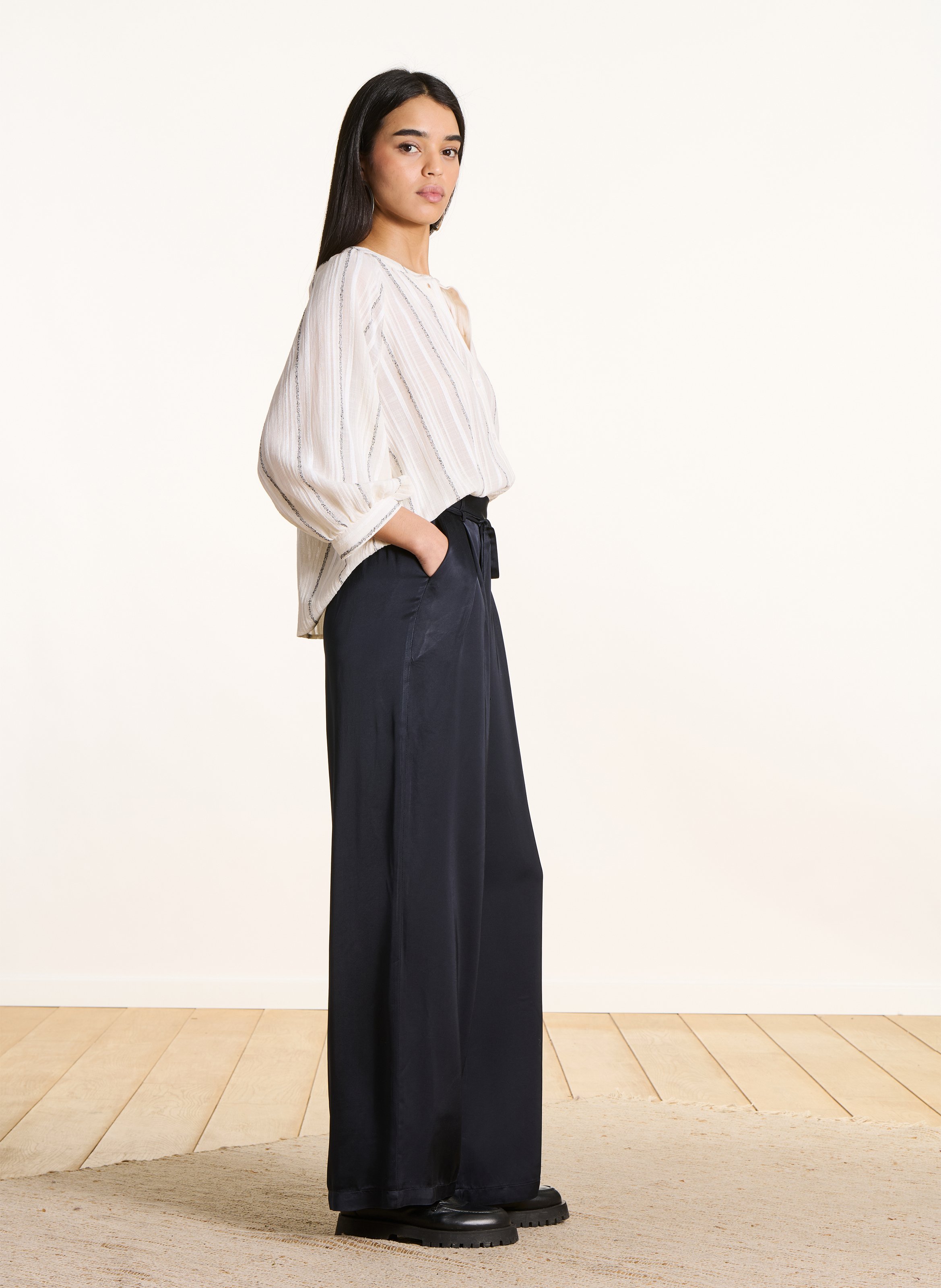 Wijde satijnen broek LA FEE MARABOUTEE Blauw