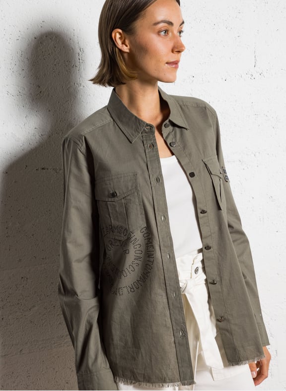 Chemise col classique en coton Kaki by IKKS IKKS Chemise col classique en coton Kaki