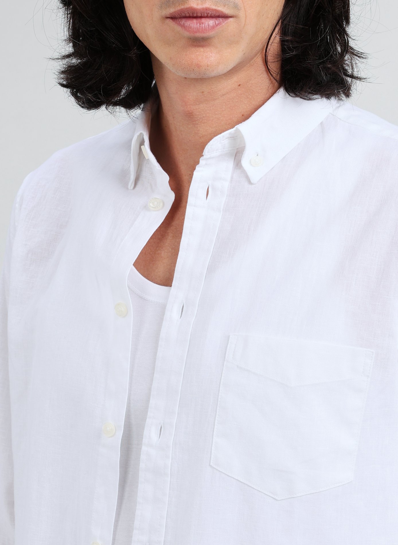 Chemise droite en coton et lin SAMSOE SAMSOE Blanc