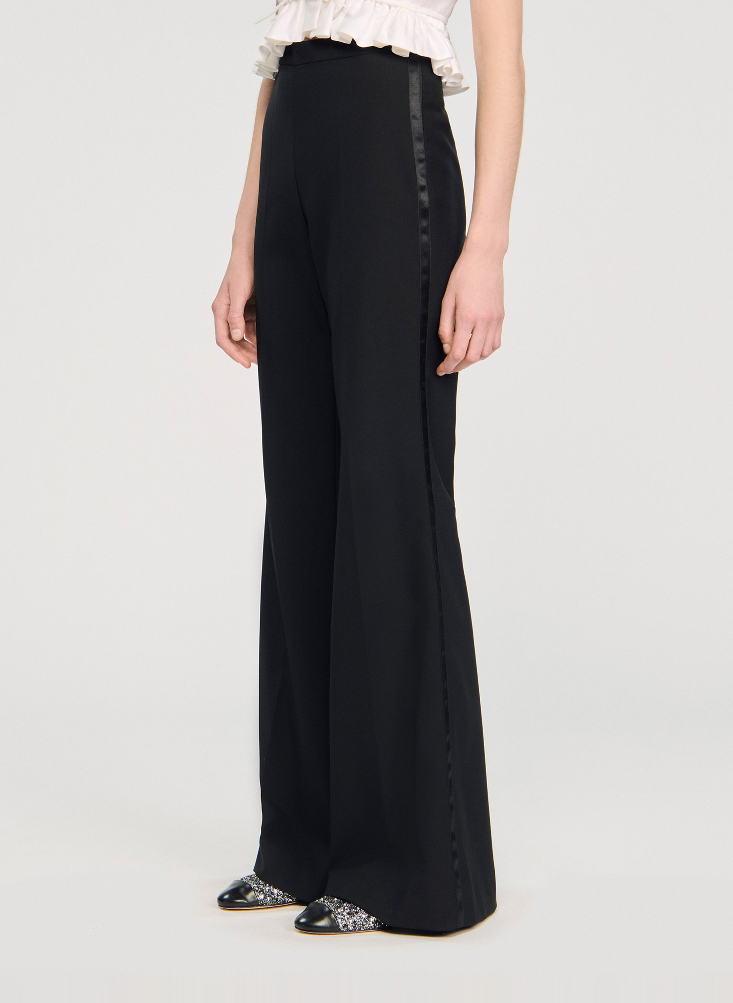 Pantalon flare en laine mélangée SANDRO Noir