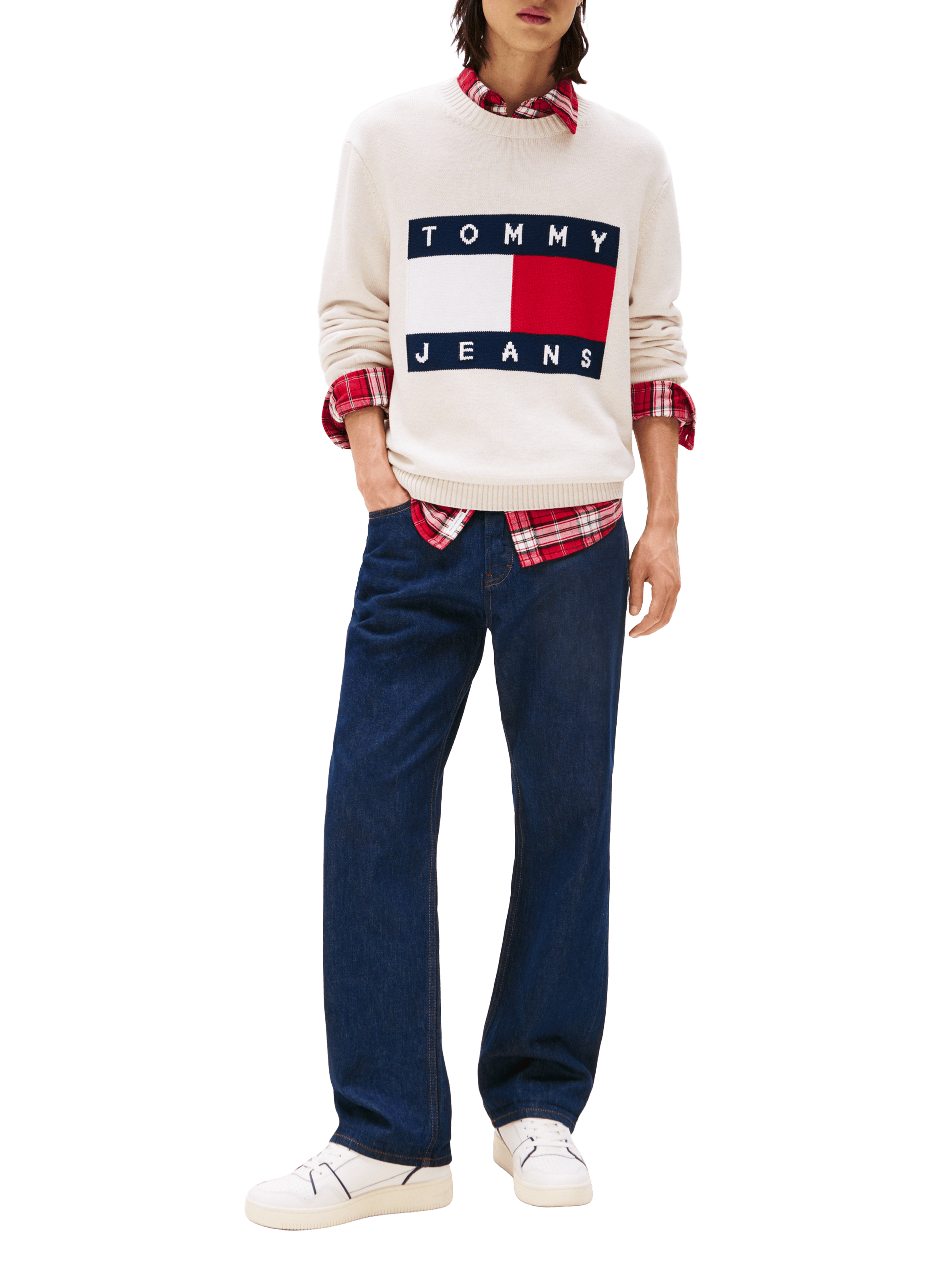 Mottled sweater with flag badge TOMMY HILFIGER White
