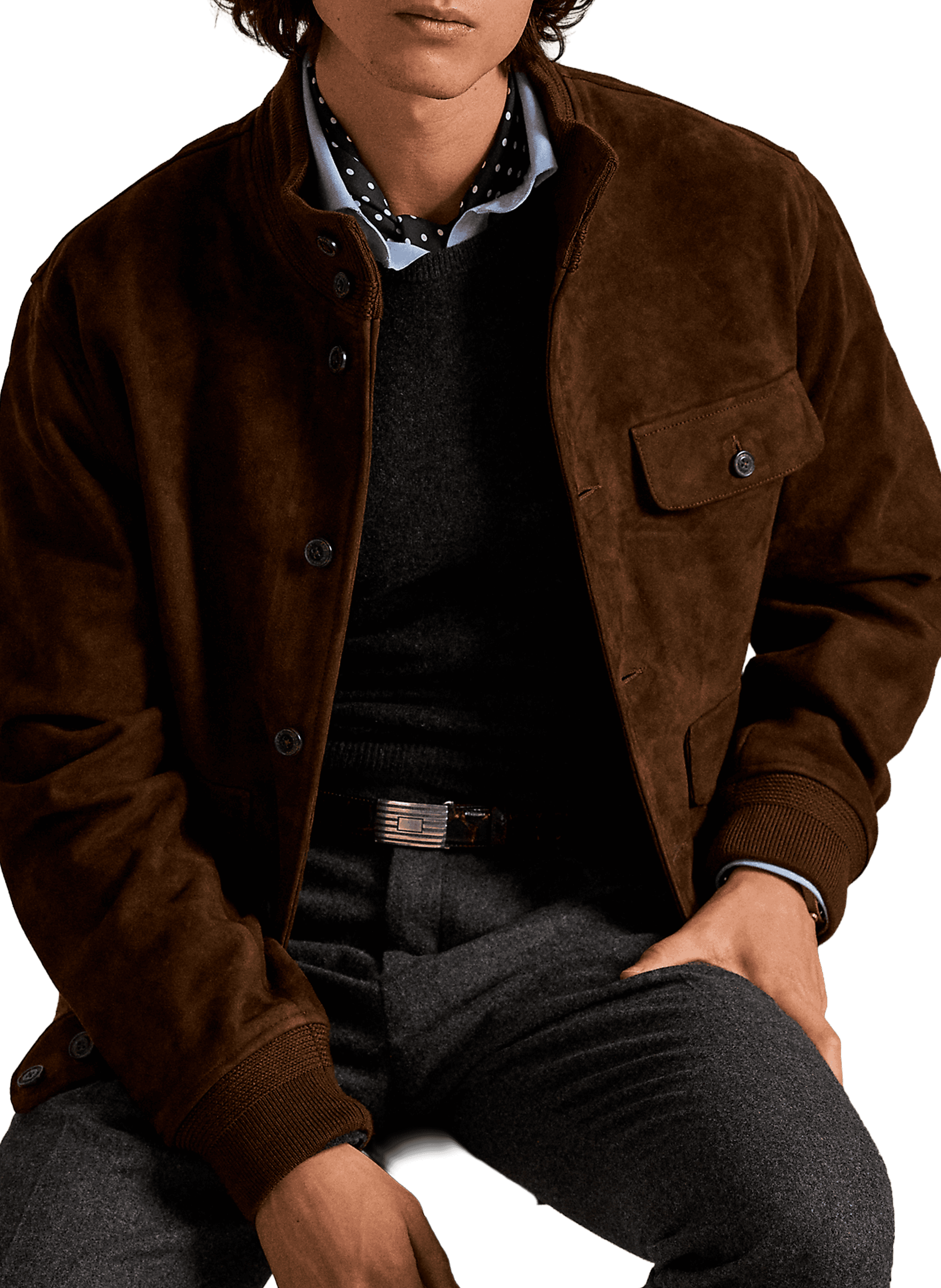 POLO RALPH LAUREN Blouson col montant en cuir Beige