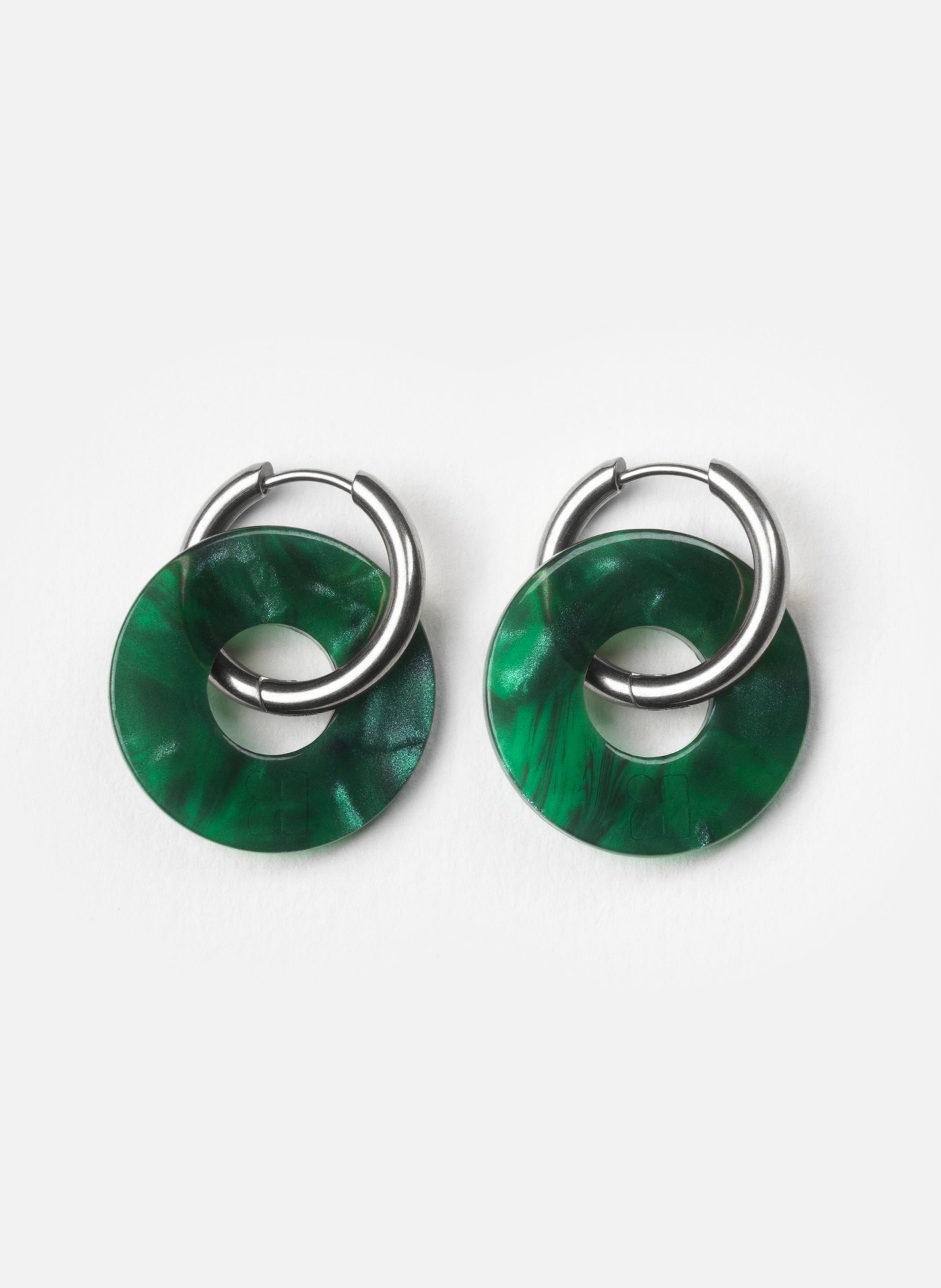 Boucles d'oreilles donuts avec anneaux en acier inoxydable argenté KURAGE GINZA Vert