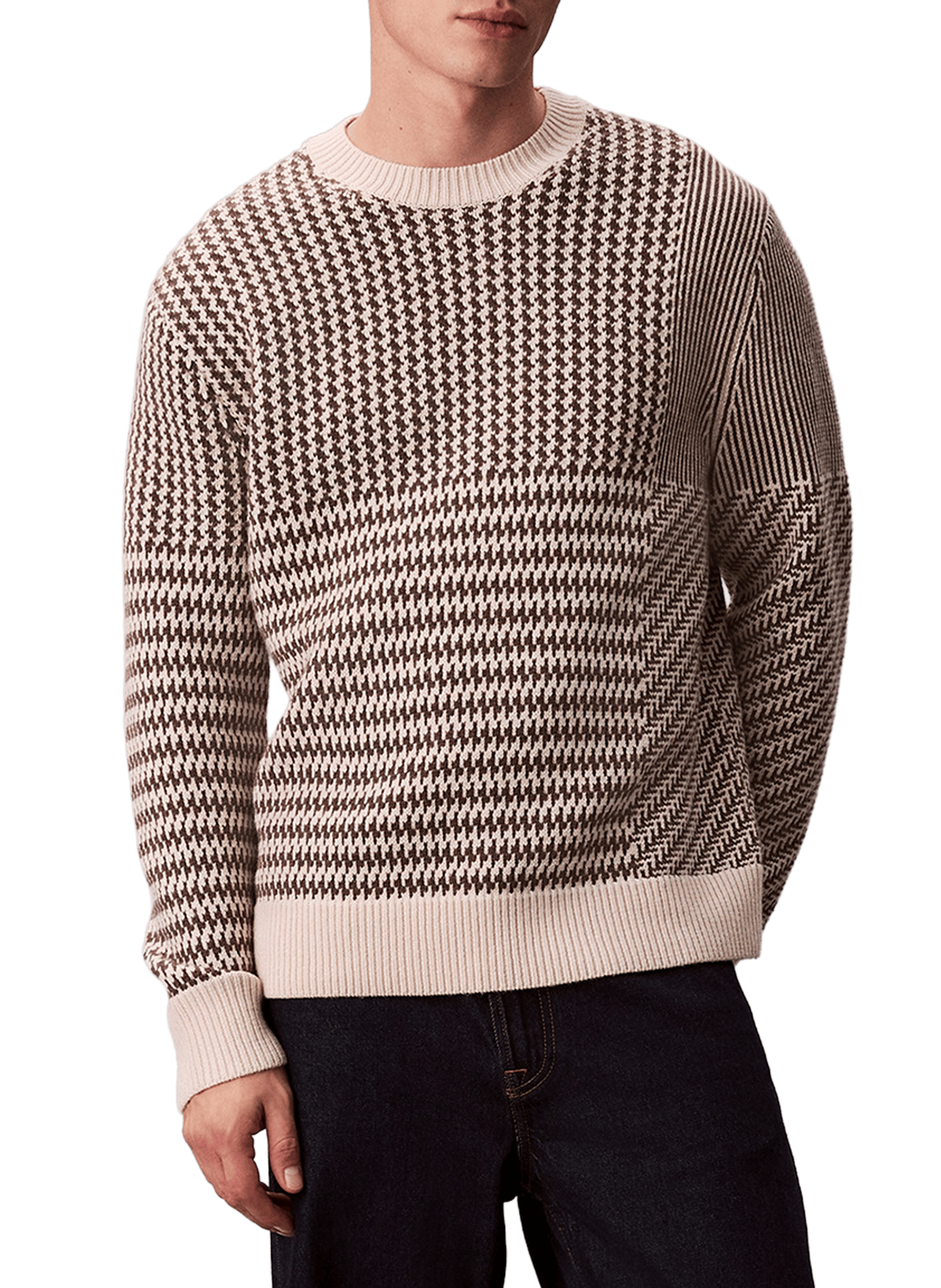 CALVIN KLEIN Pull à motif pied de poule Brown