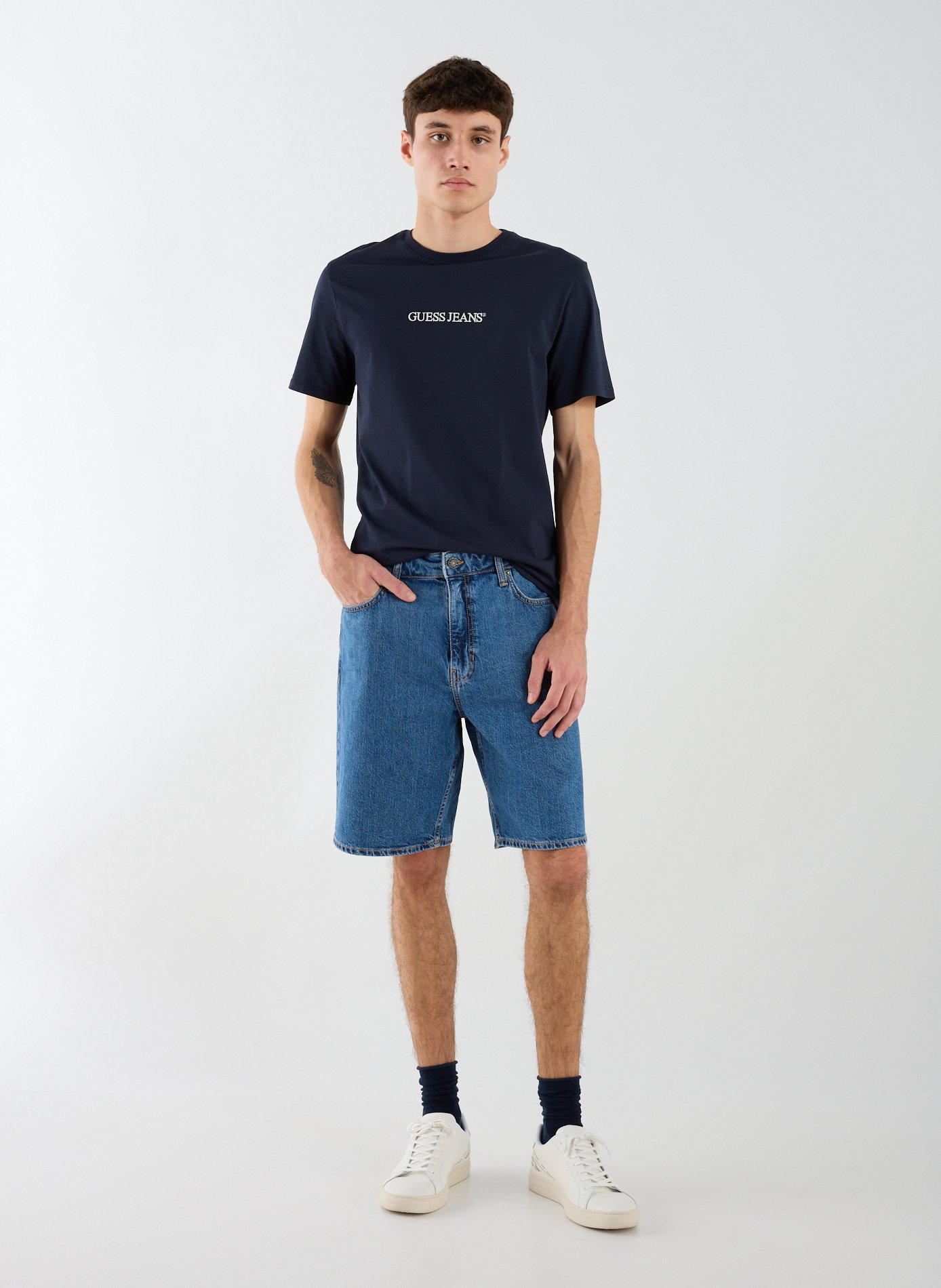 Straight leg denim shorts GUESS Blue