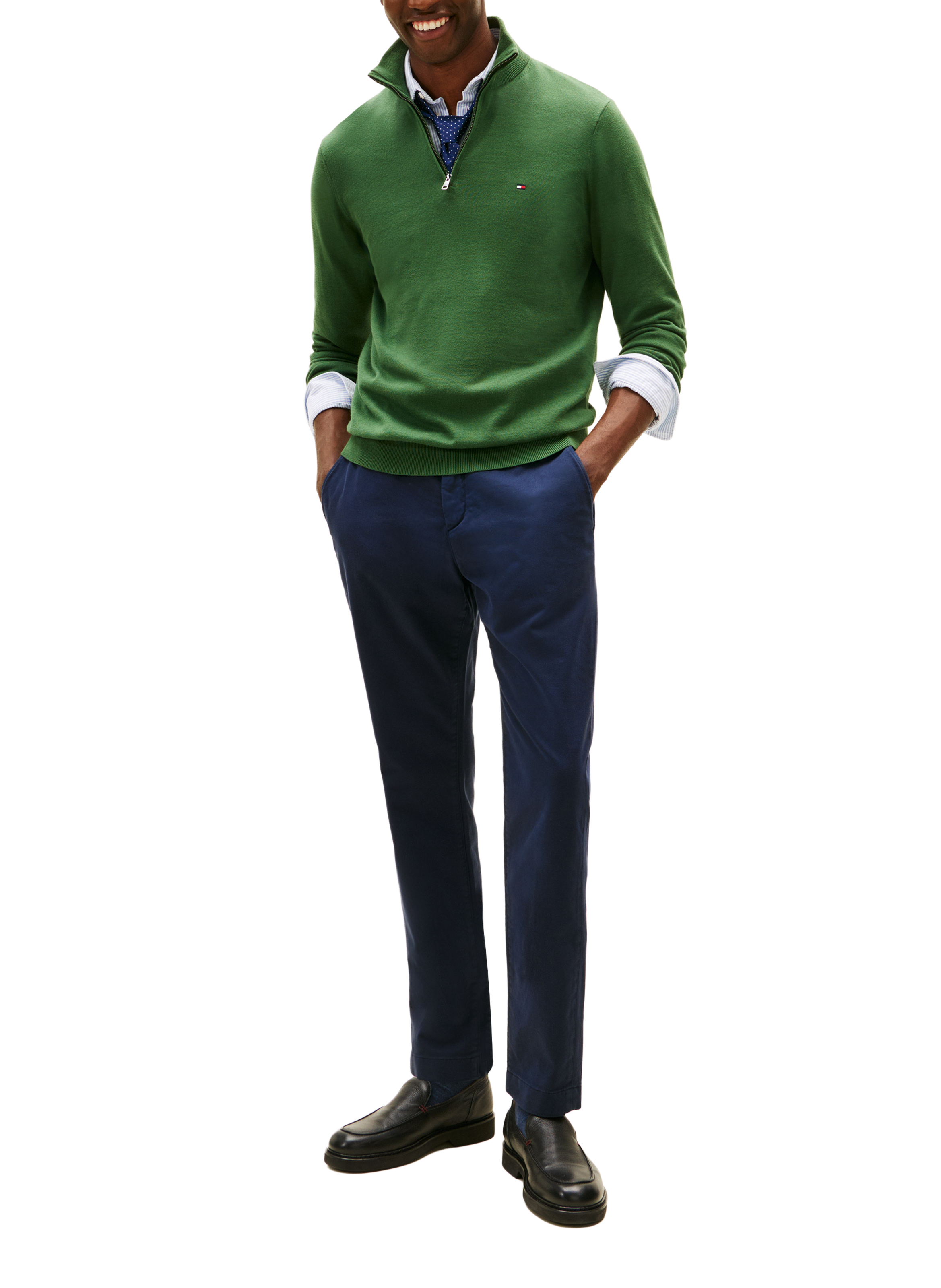 Pantalon slim en coton TOMMY HILFIGER Bleu