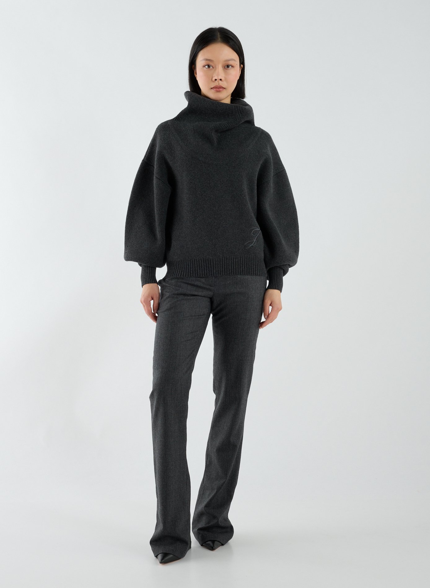 Pull col roulé large en laine vierge et cachemire JACQUEMUS Gris