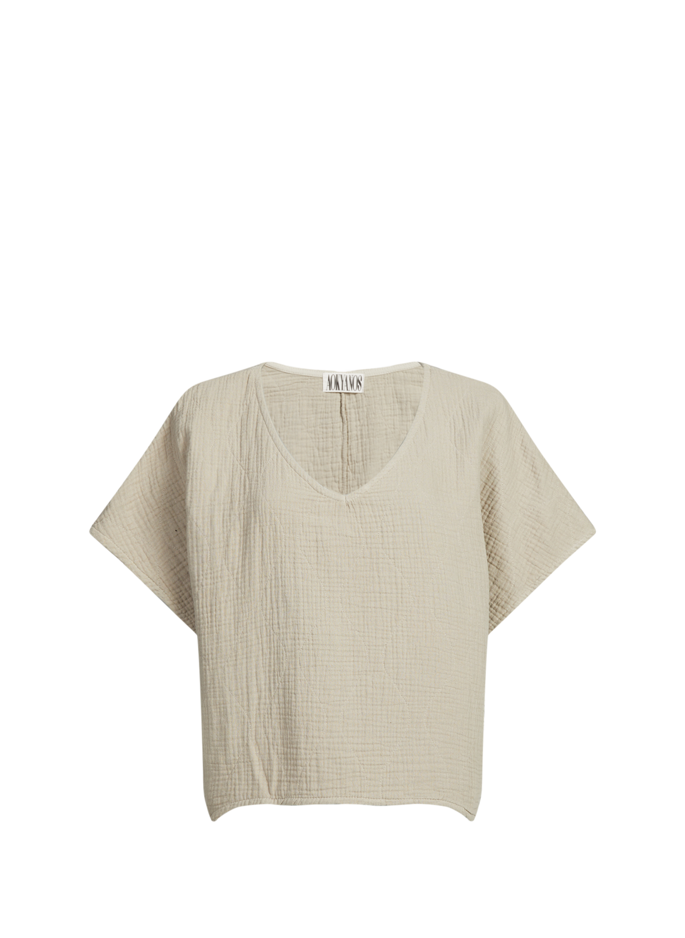 T-shirt New York col V en coton matelassé AOKYANOS Beige