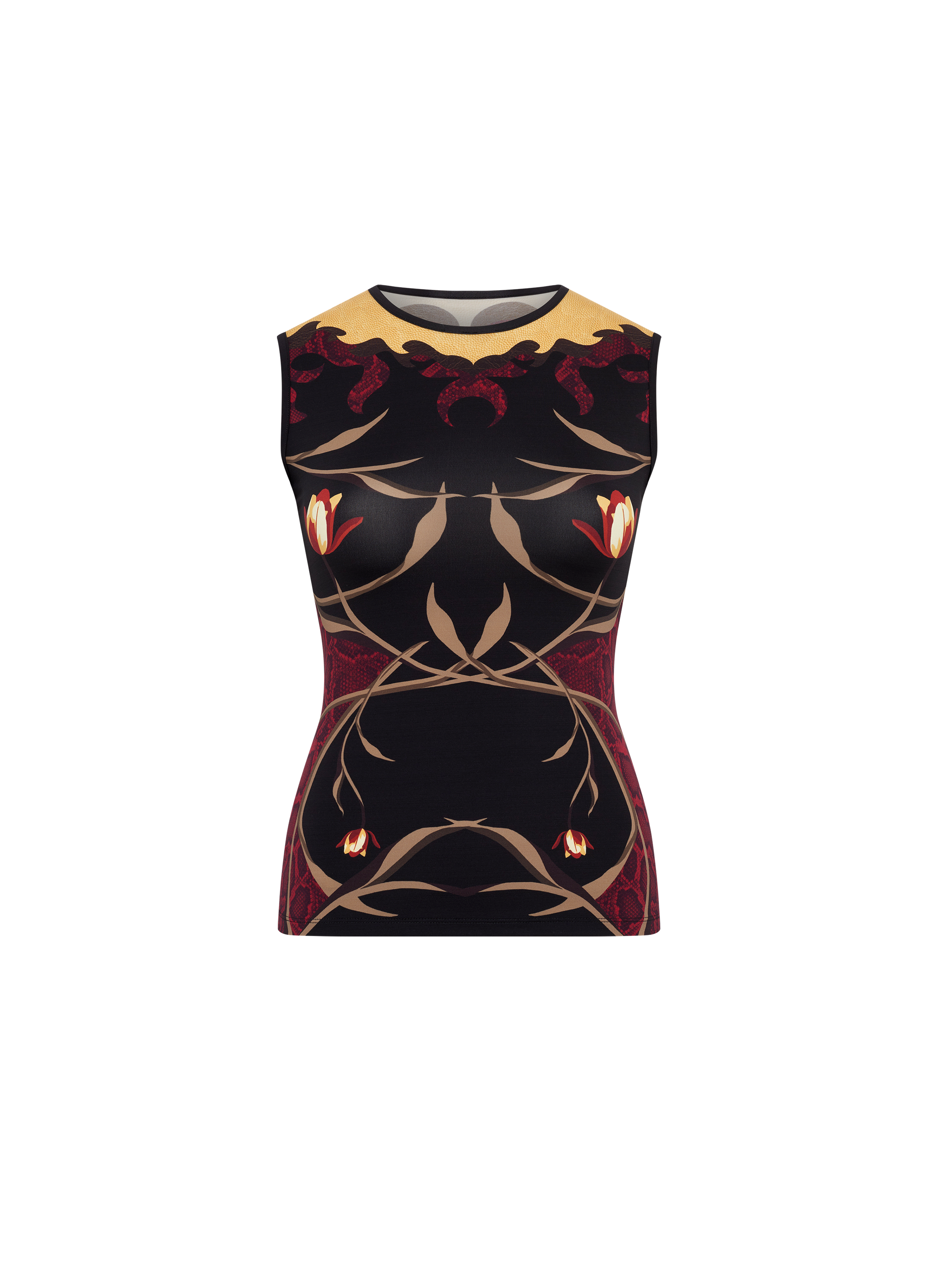 Flowers printed jersey second skin top MARINE SERRE Black