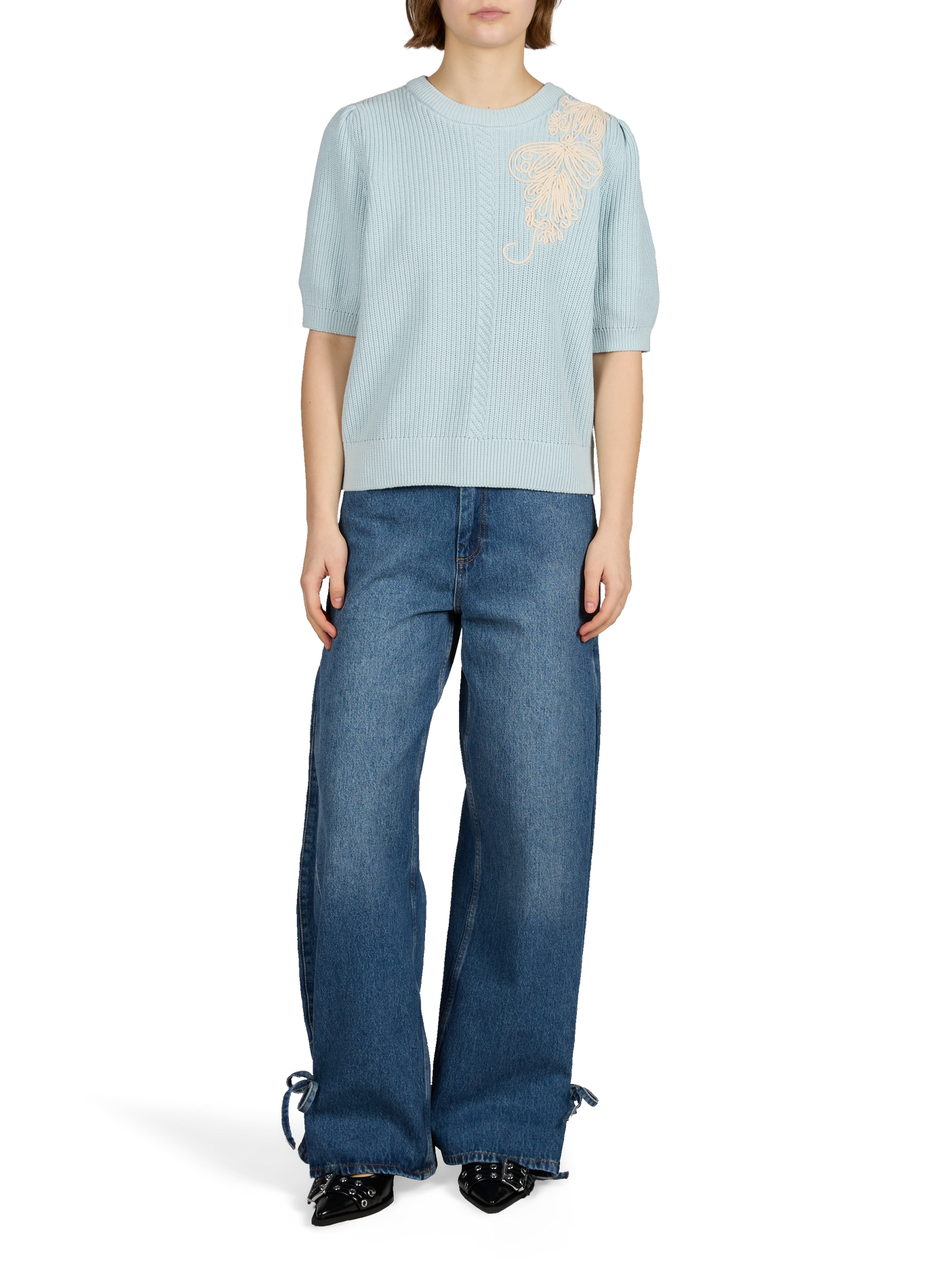 Pull à manches courtes en coton OBJECT Bleu