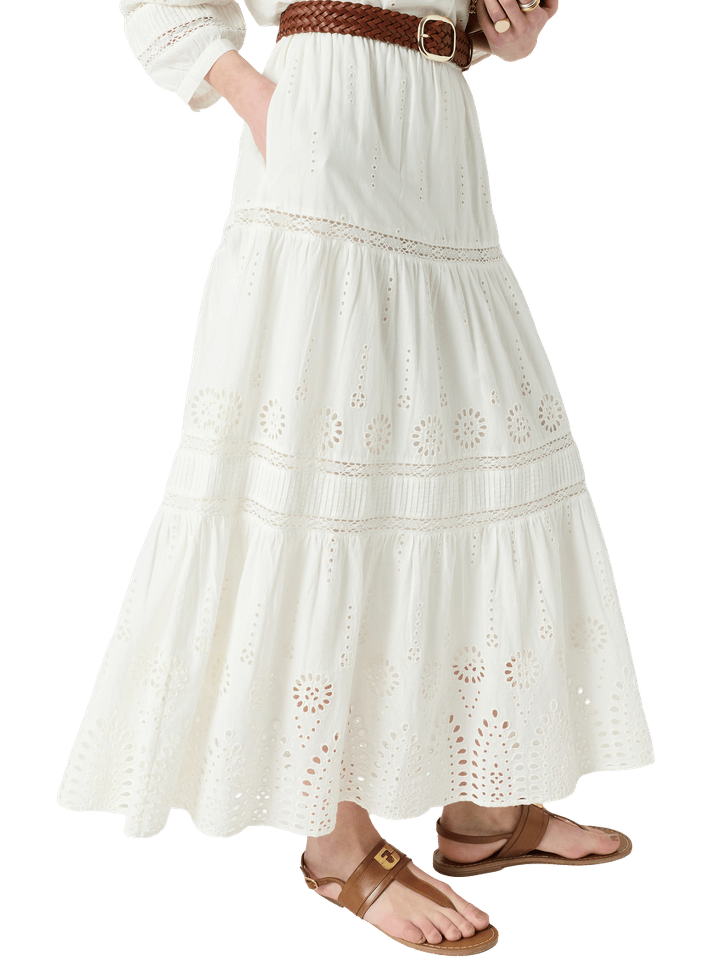 Jupe à broderies en coton - jaly GERARD DAREL Beige