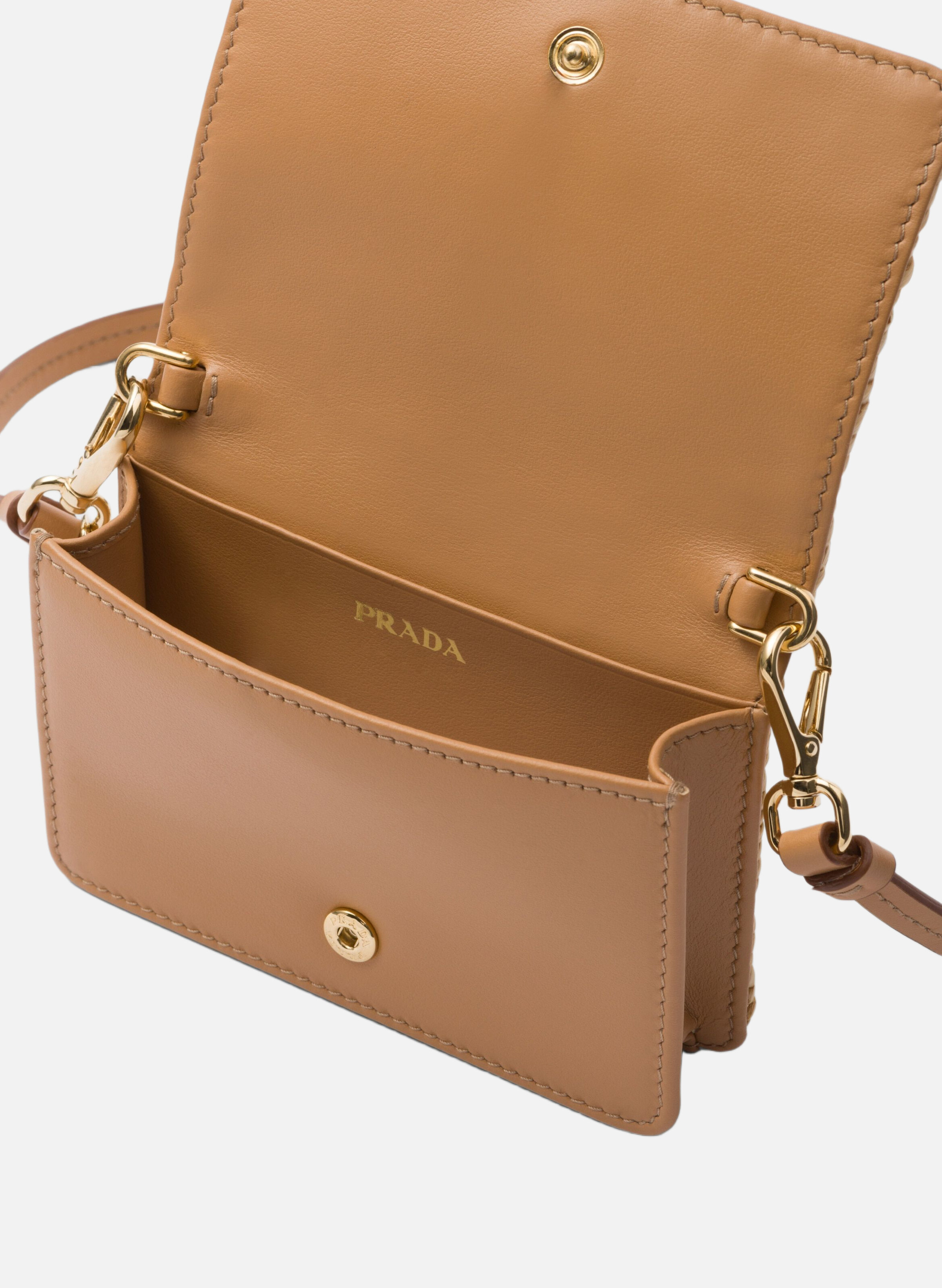 Porte-cartes en crochet avec bandoulière PRADA Beige