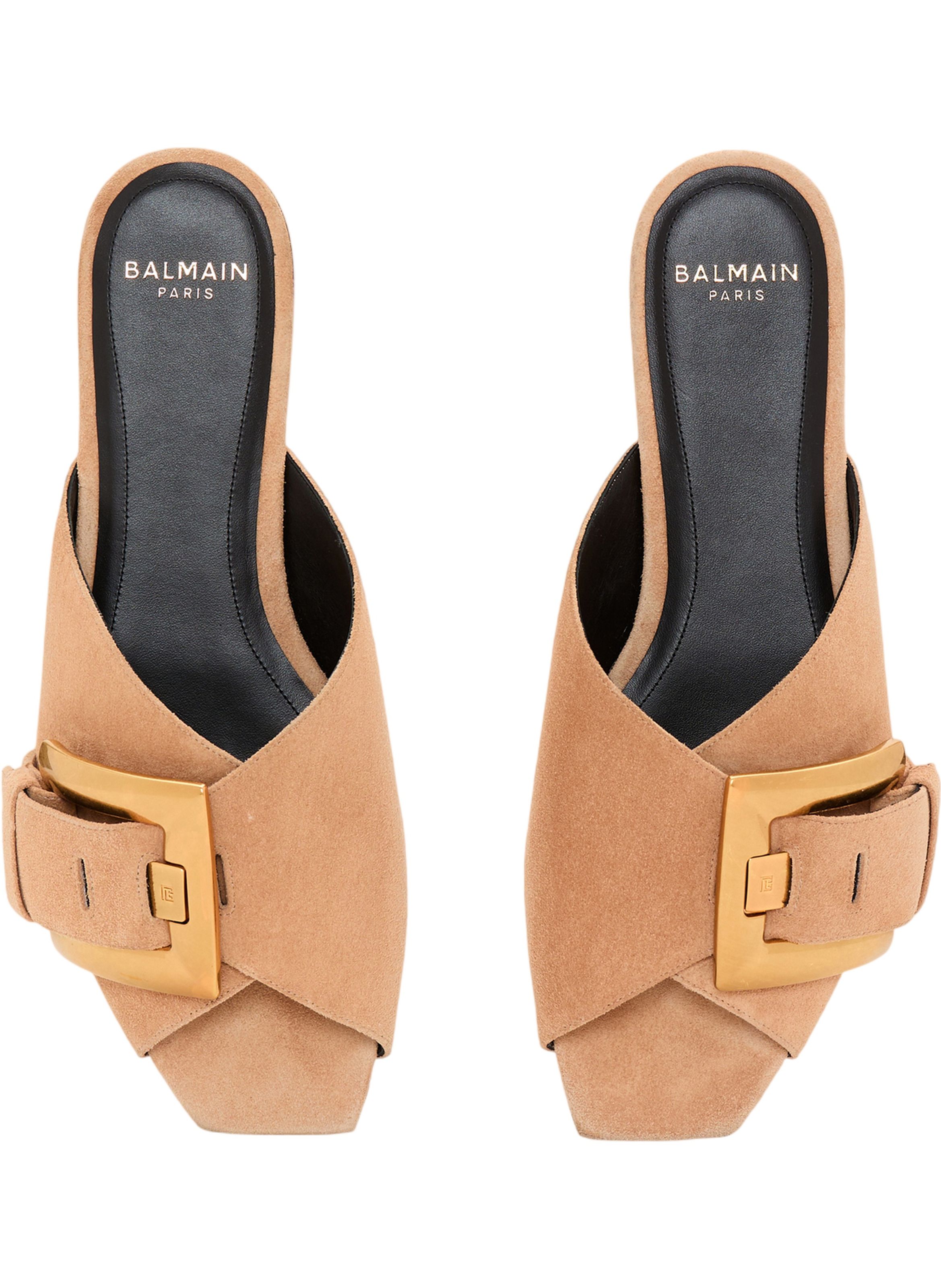 Mules anthem plates en cuir suédé BALMAIN Beige