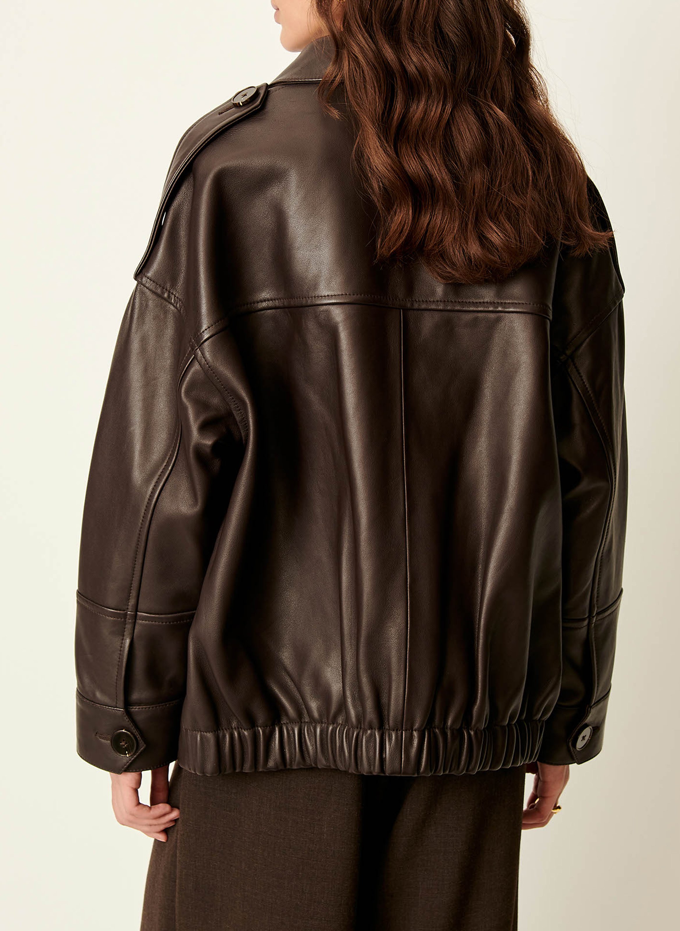 Veste ample boutonnée en cuir harriboyd SESSUN Marron