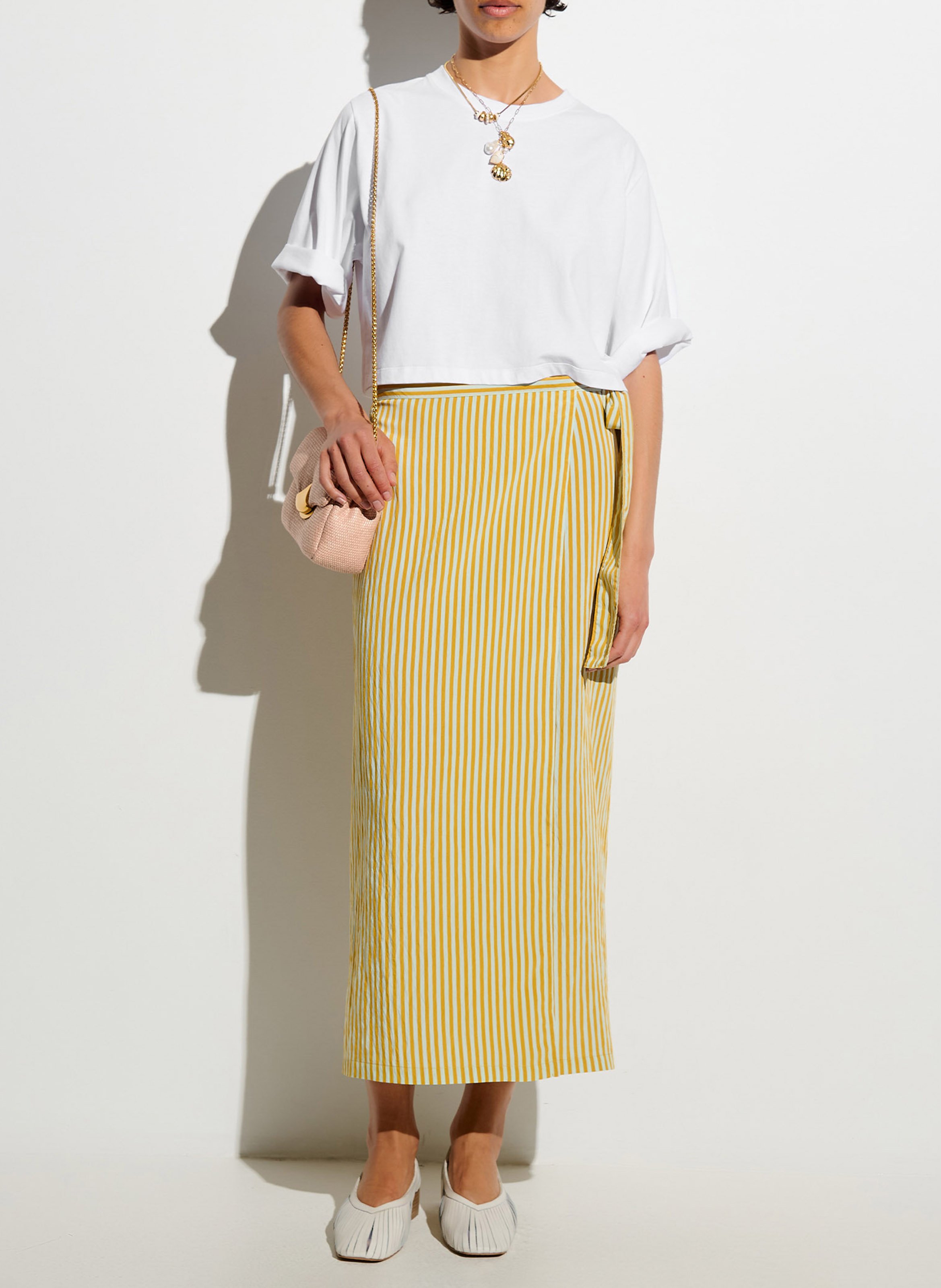Jupe longue portefeuille rayée love st SESSUN Jaune