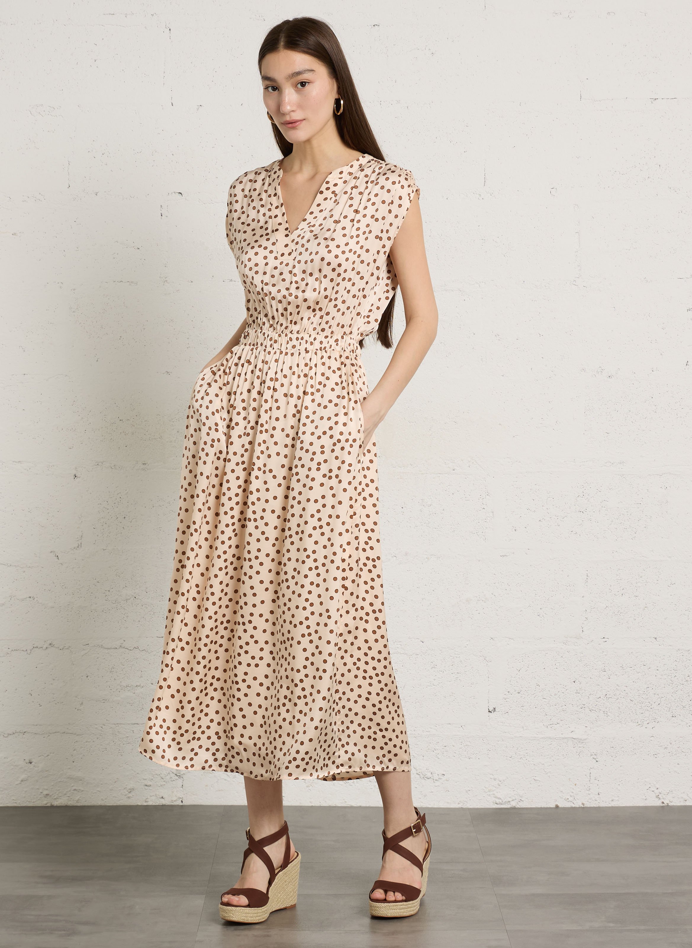 Robe longue col v à pois belgia MAISON 123 Blanc