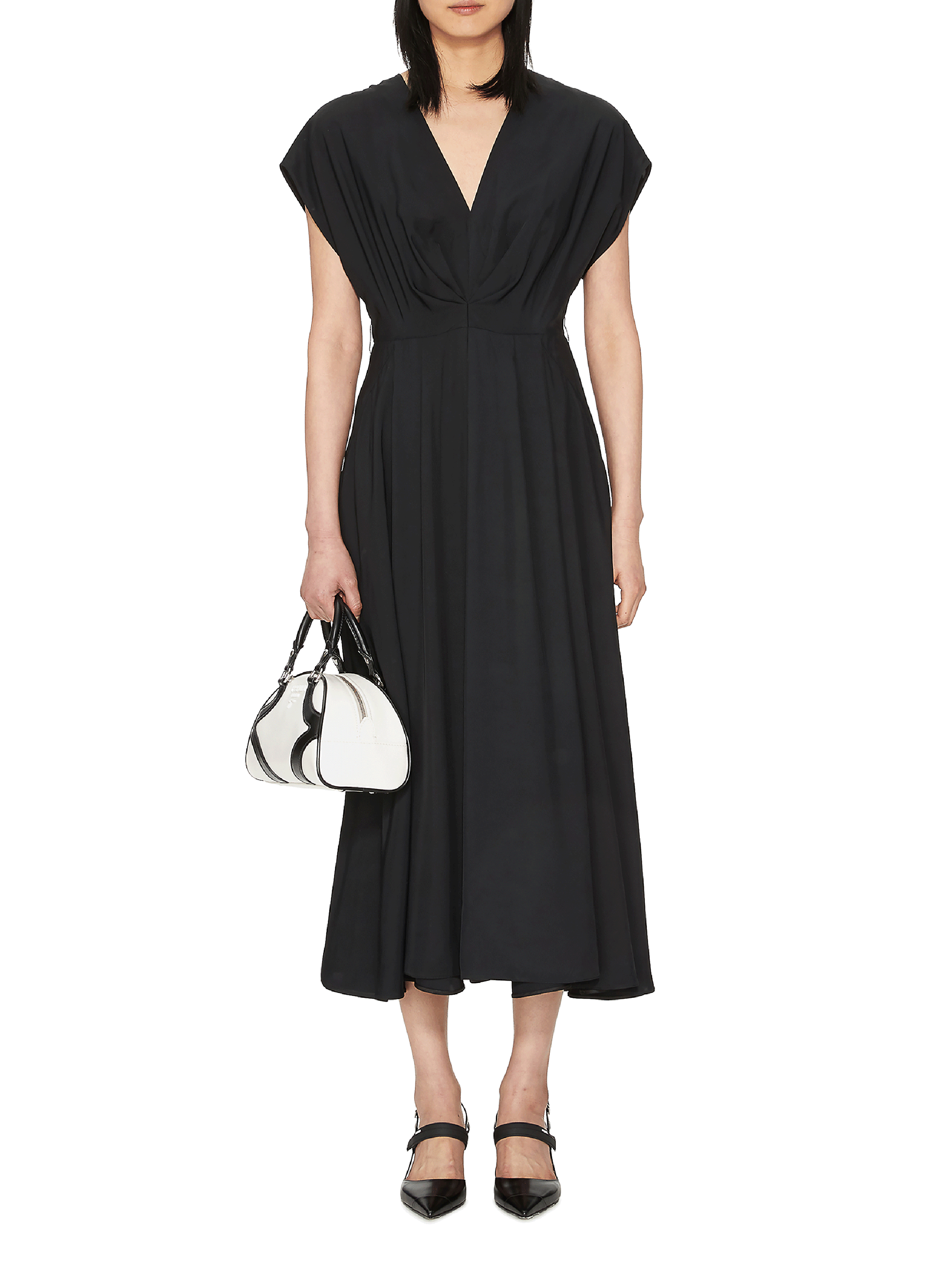 Robe midi ceinturée en viscose PRADA Noir