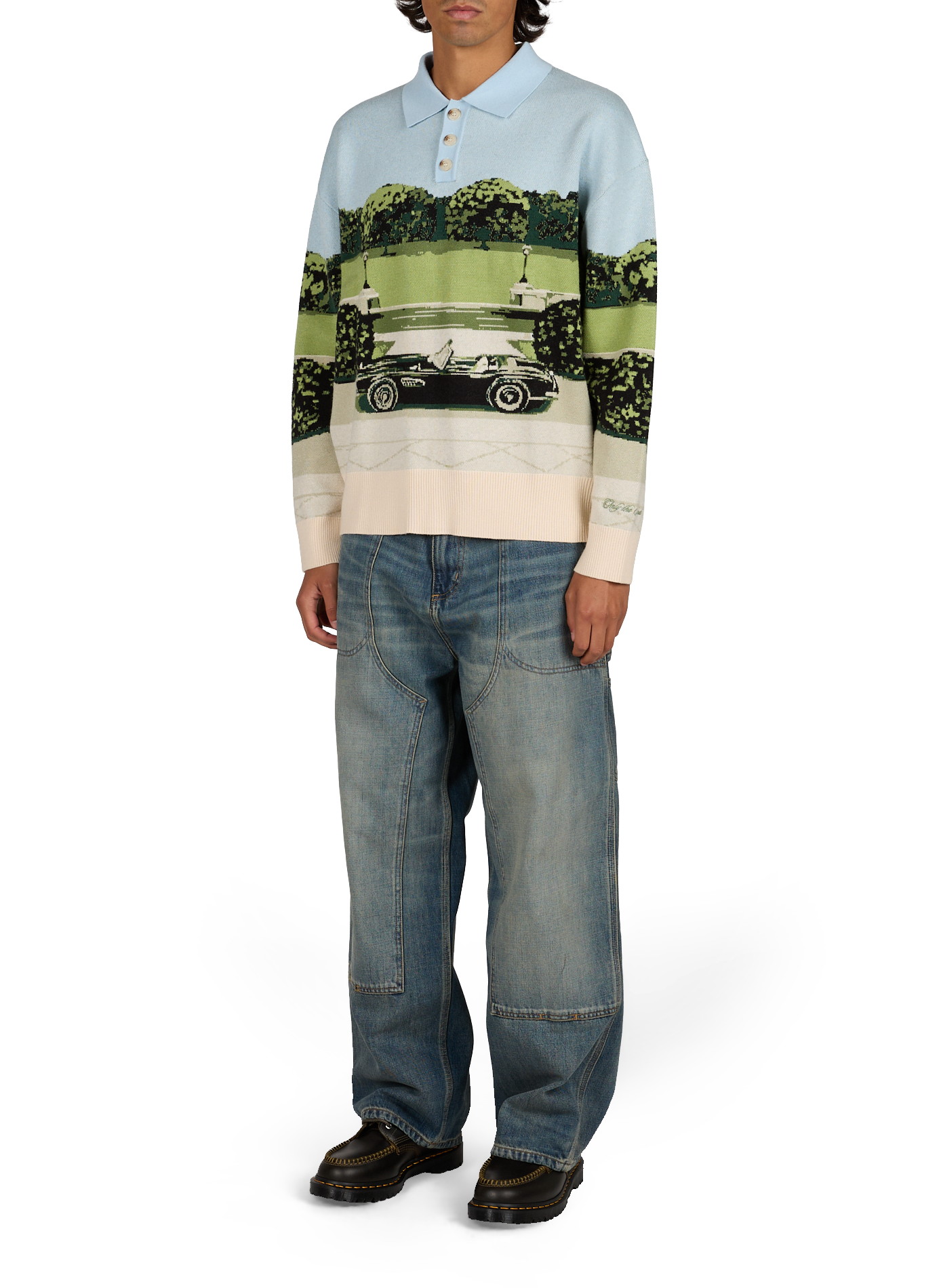 Printed long sleeve polo ONLY THE BLIND Blue