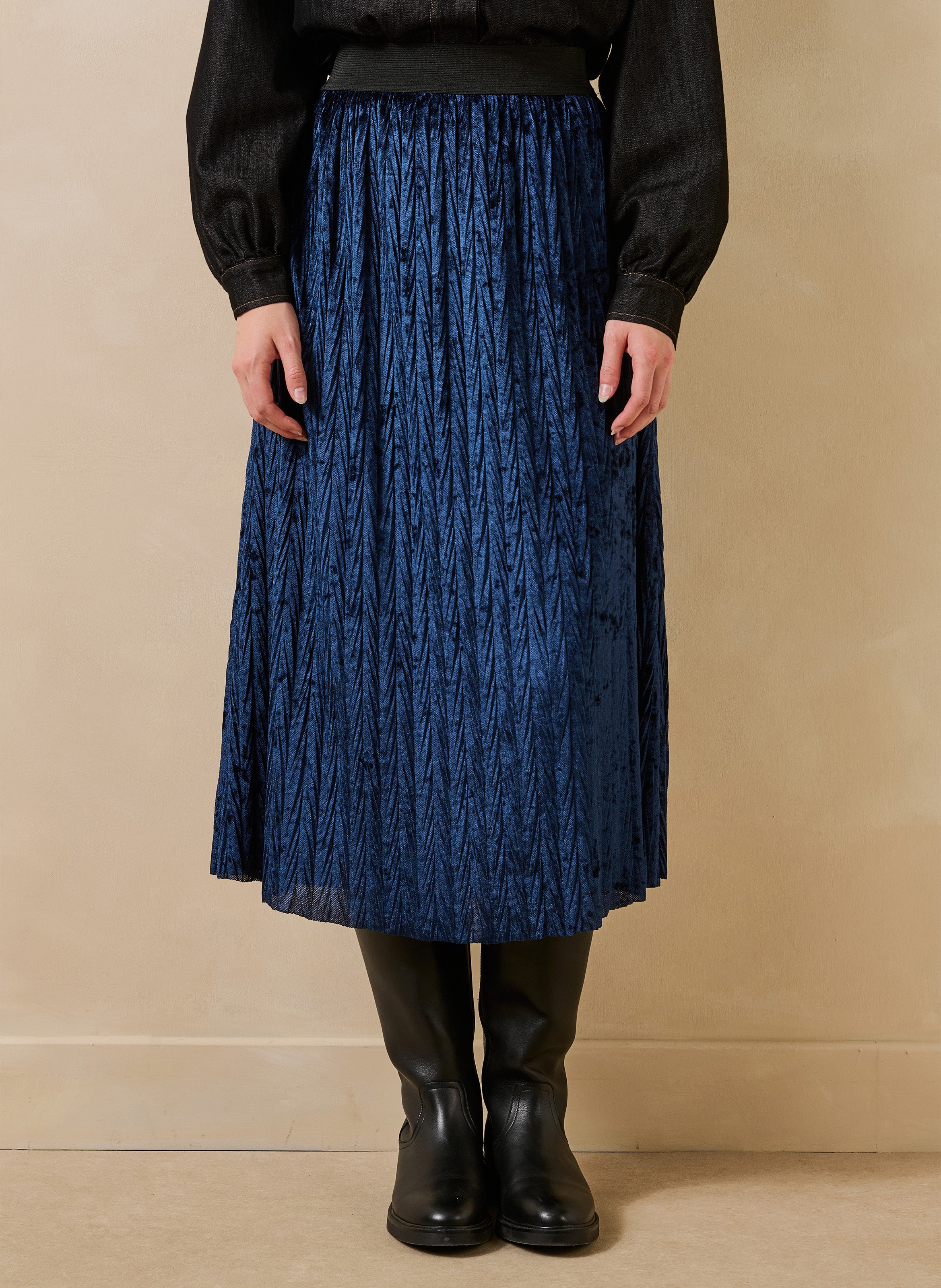 Uitlopende midi-rok van fluweel LA FEE MARABOUTEE Blauw