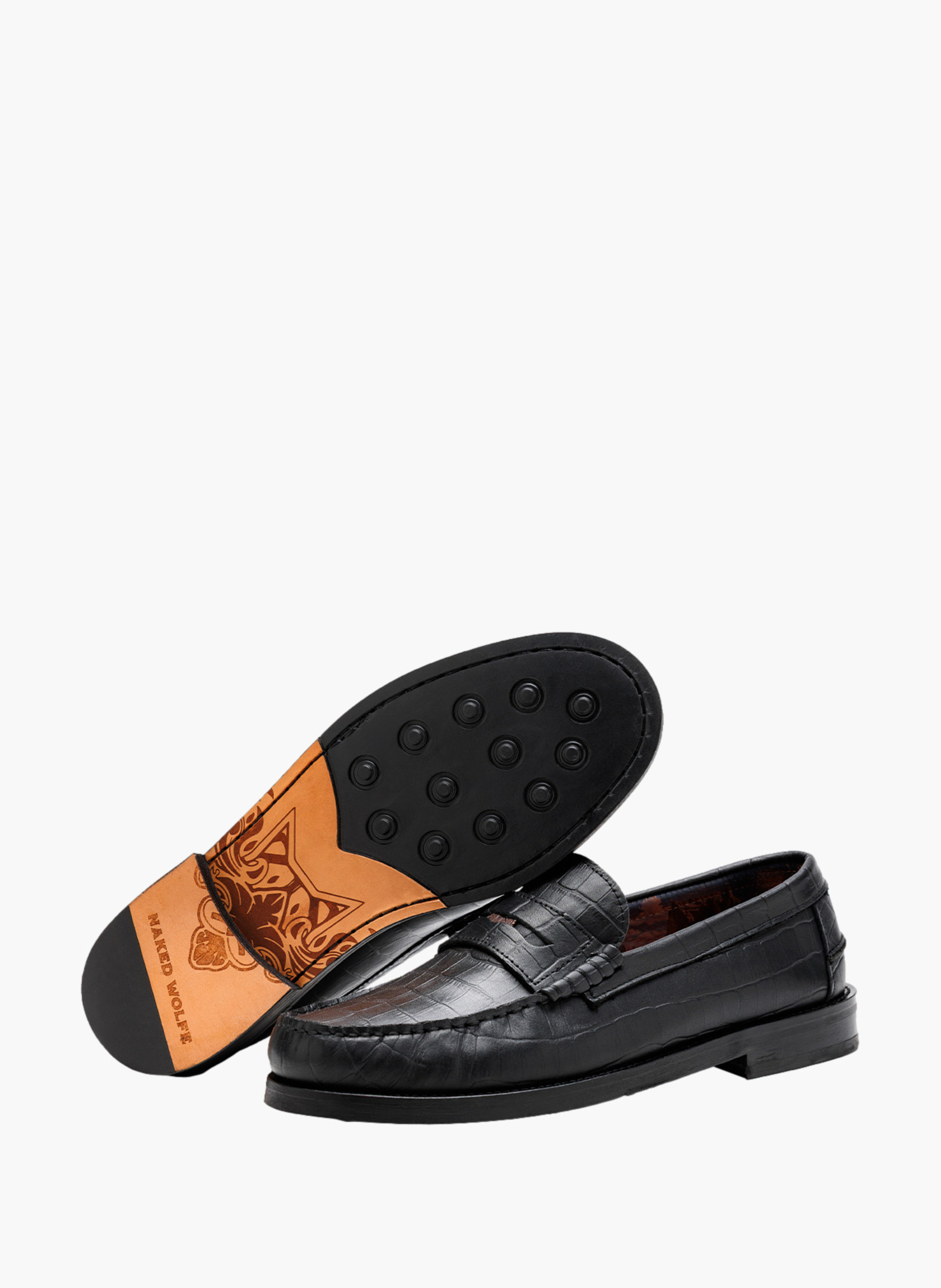 Mocassins riviera en cuir effet croco NAKED WOLFE Noir