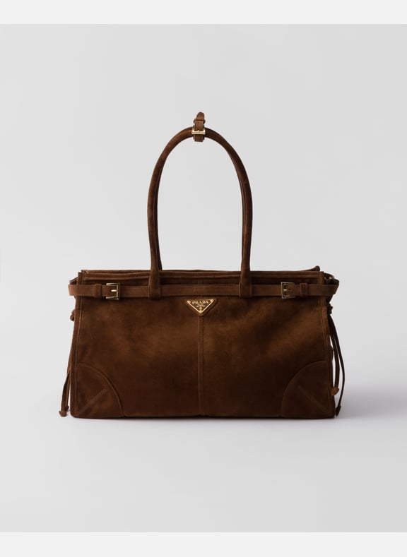 Grand sac à main prada bonnie en veau velours Marron by PRADA PRADA Grand sac à main prada bonnie en veau velours Marron