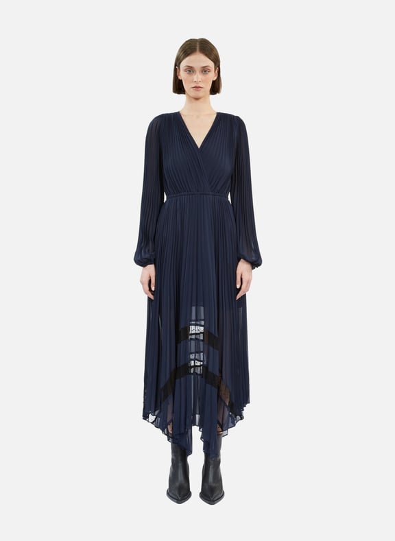 Robe longue plissée avec plumetis Bleu by THE KOOPLES THE KOOPLES Robe longue plissée avec plumetis Bleu