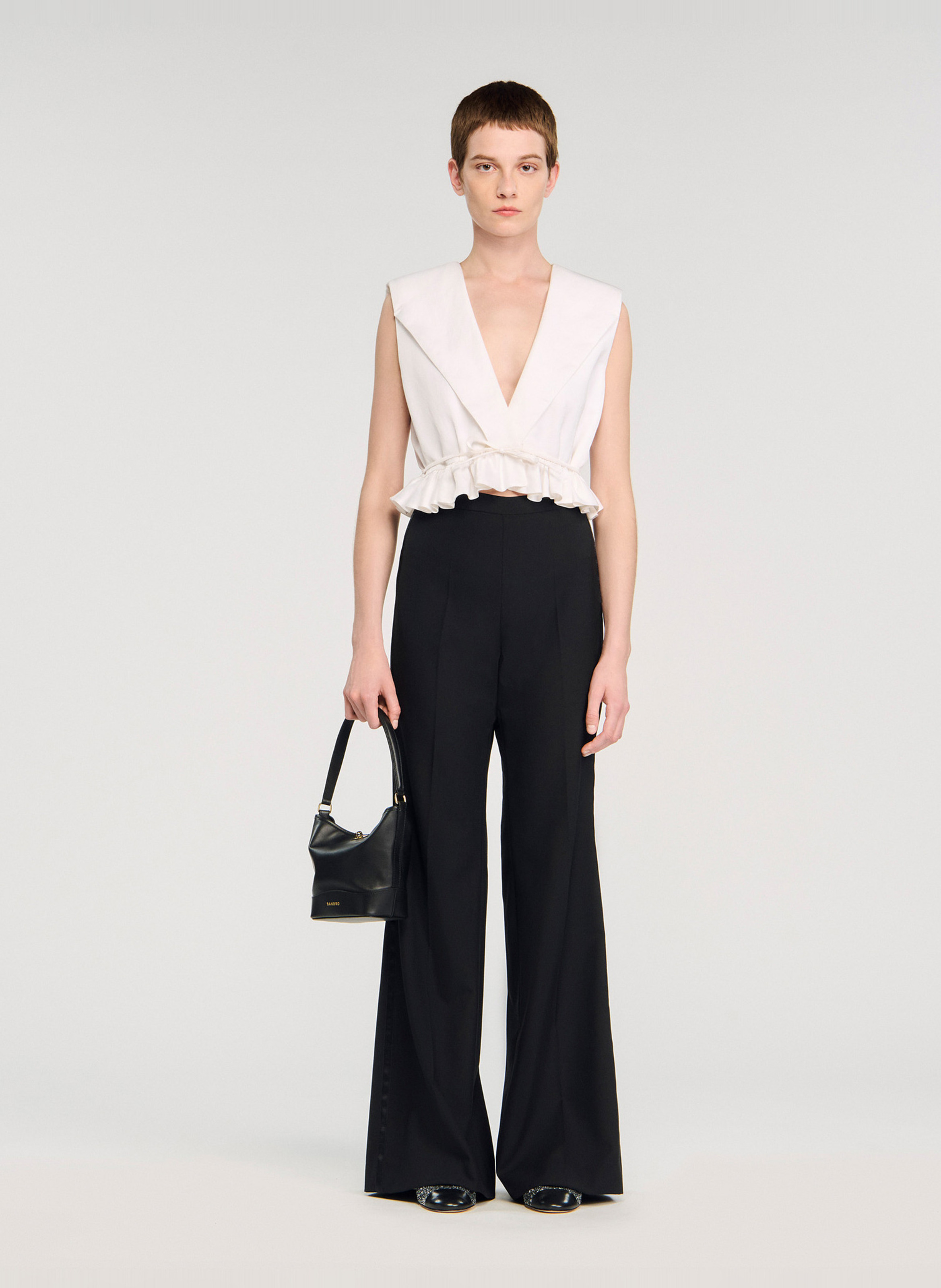 Pantalon flare en laine mélangée SANDRO Noir
