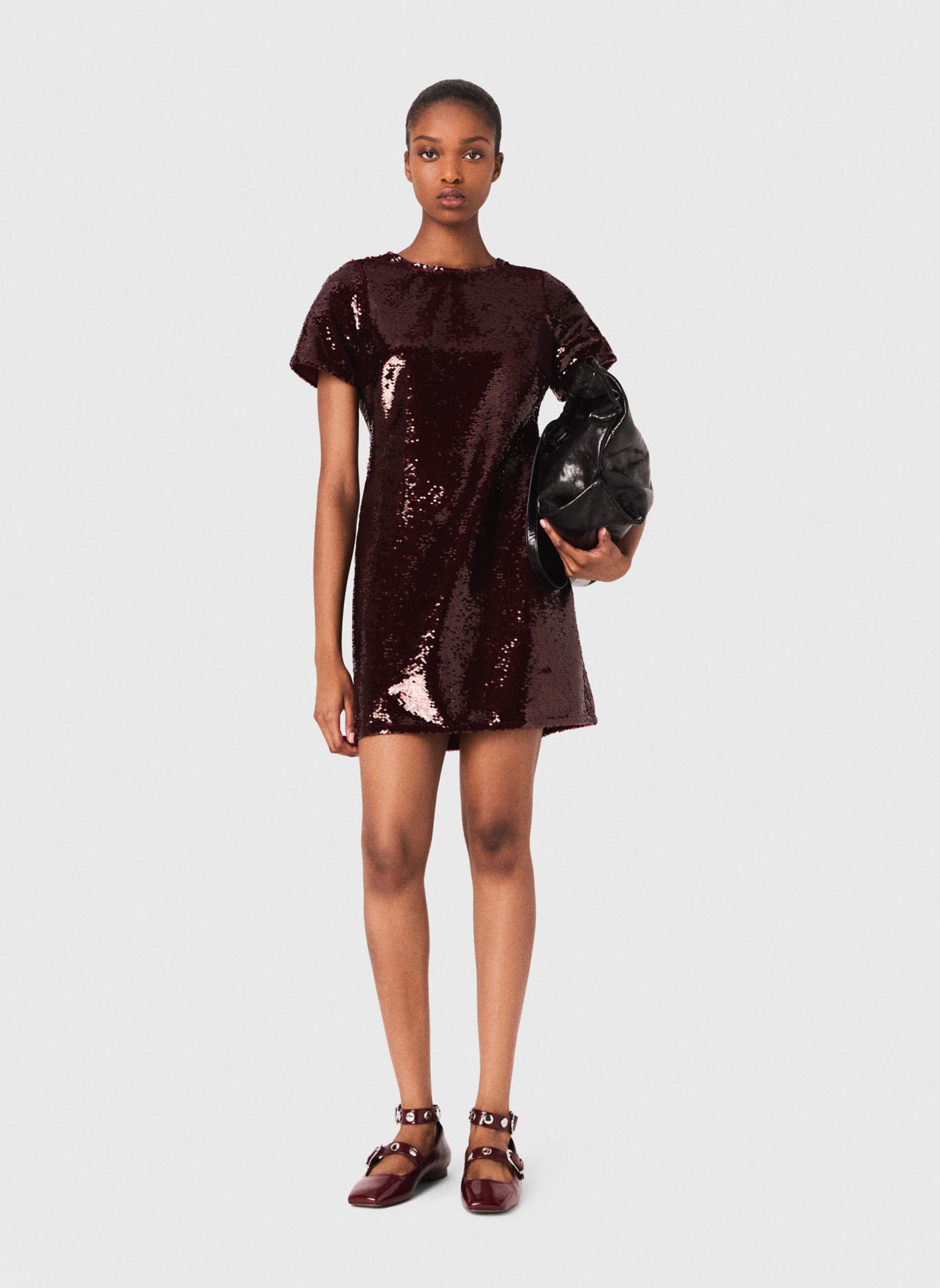 Robe courte col rond à sequins MAJE Rouge