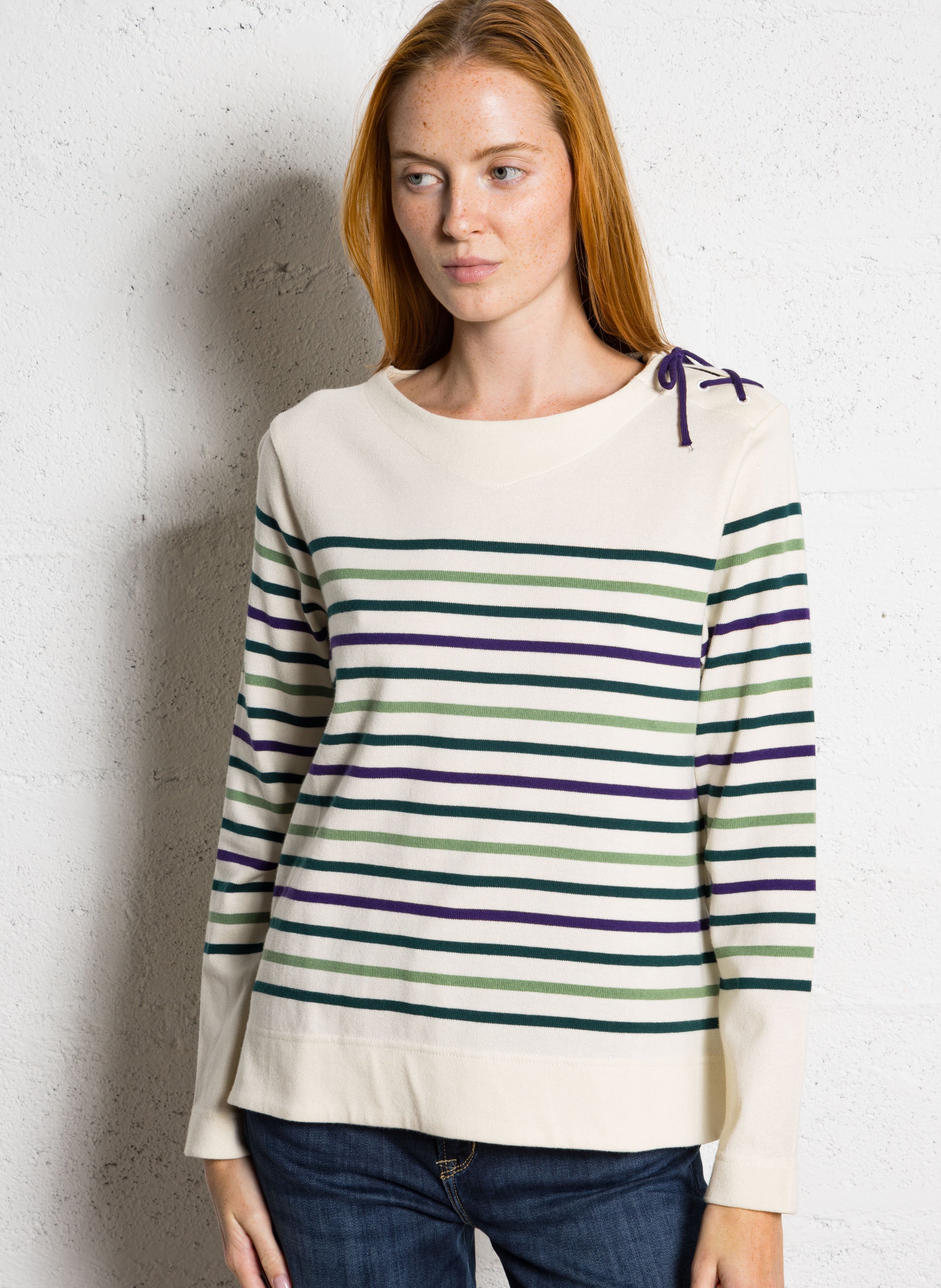 Top manches longues à rayures en coton ARMOR-LUX Beige