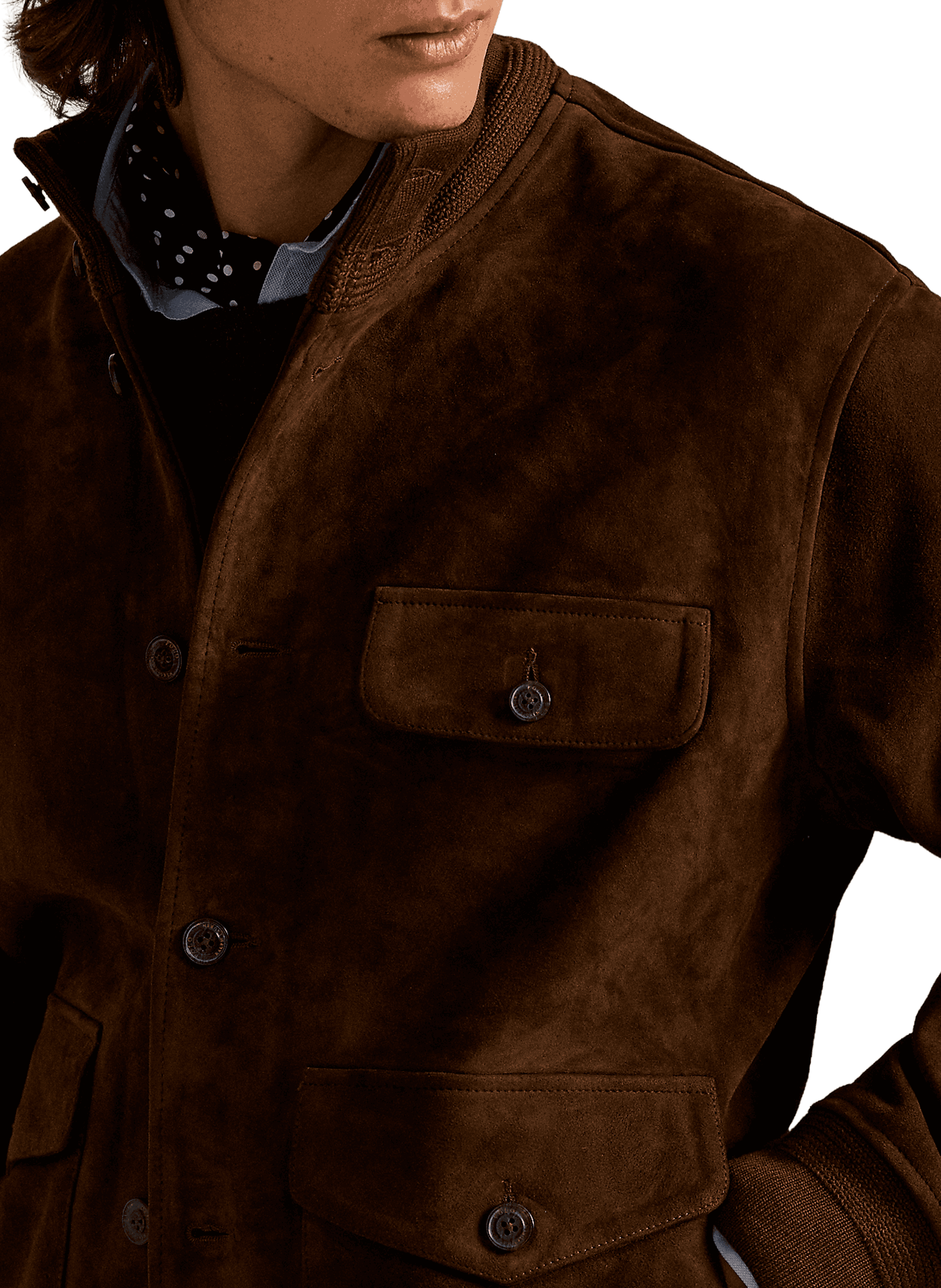 Jacket with high neck in leather POLO RALPH LAUREN Beige