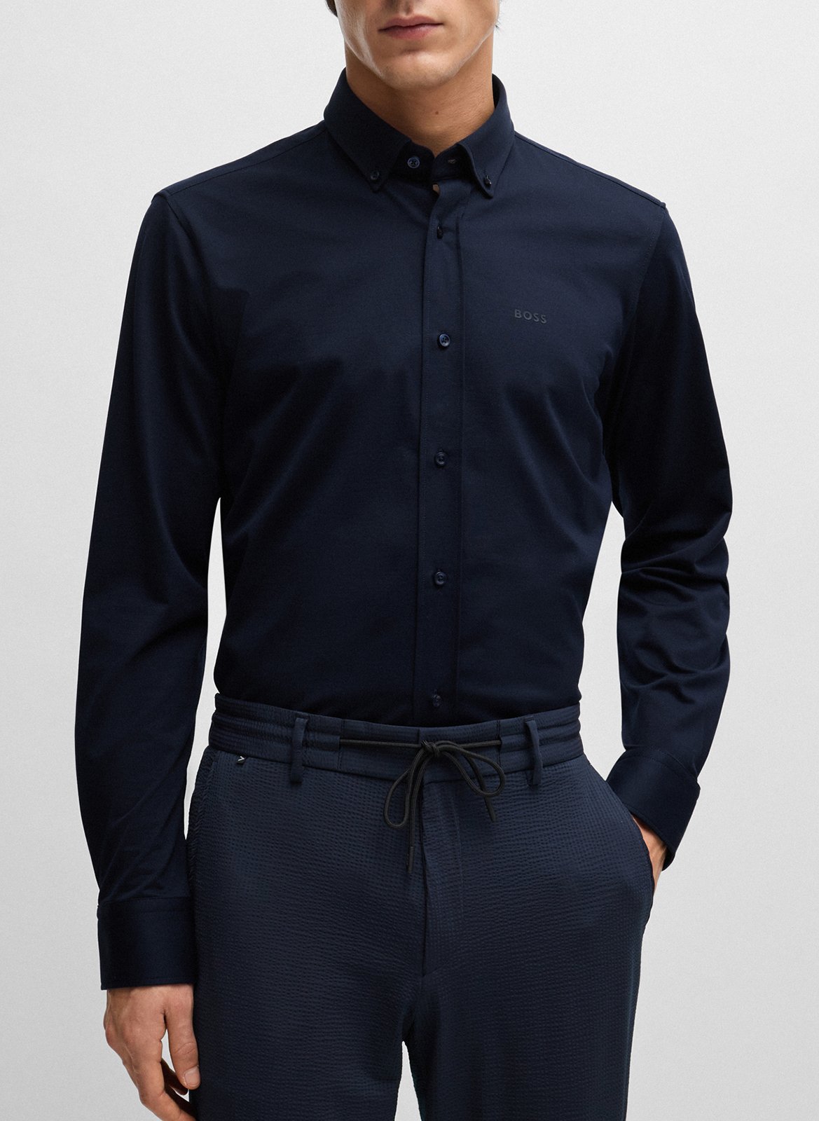 Chemise regular-fit à col classique en coton mélangé BOSS Bleu