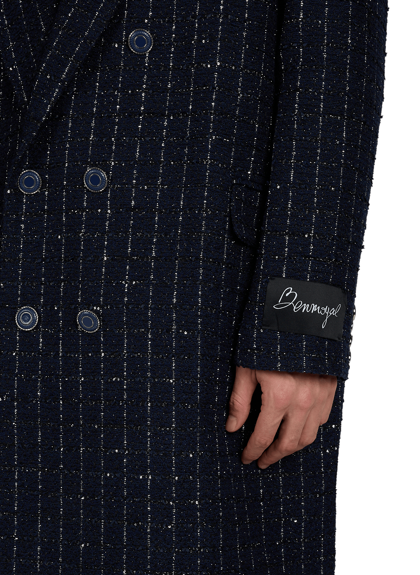 Long checkered coat in blended cotton BENJAMIN BENMOYAL Blue