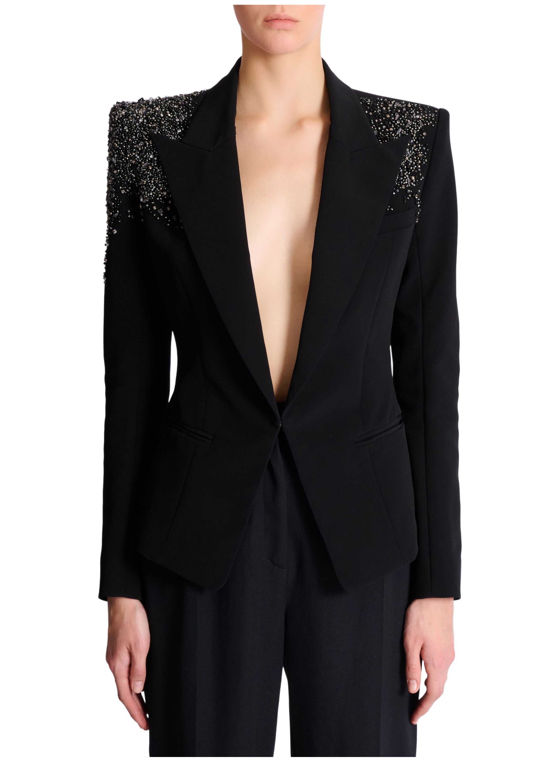 Veste en crêpe brodé « amethyst » BALMAIN Noir