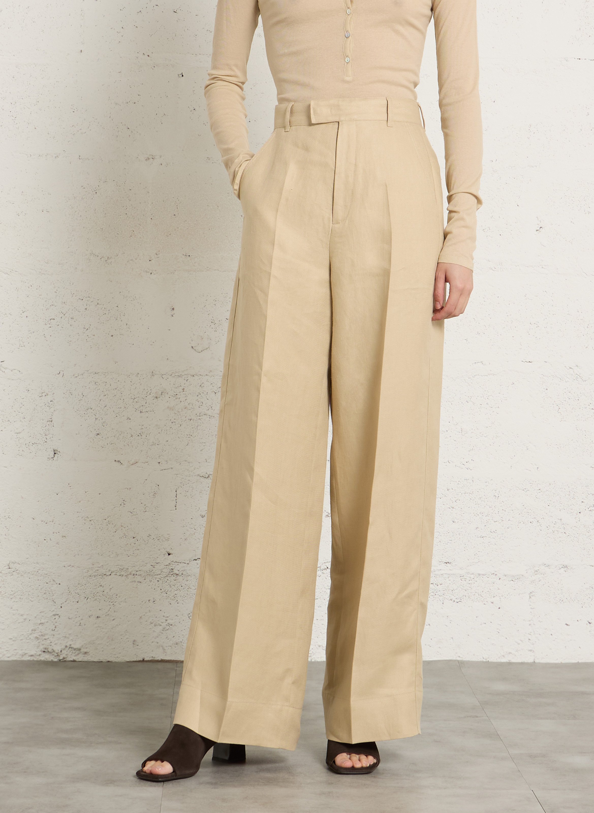 Pantalon large en lin hippolyte SOEUR Beige