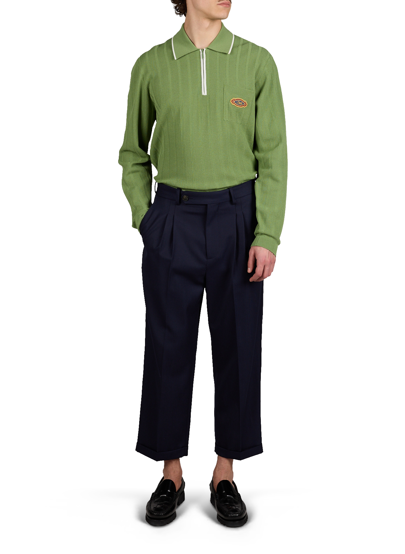 Long-sleeved zip-neck polo in blended cotton DROLE DE MONSIEUR Green