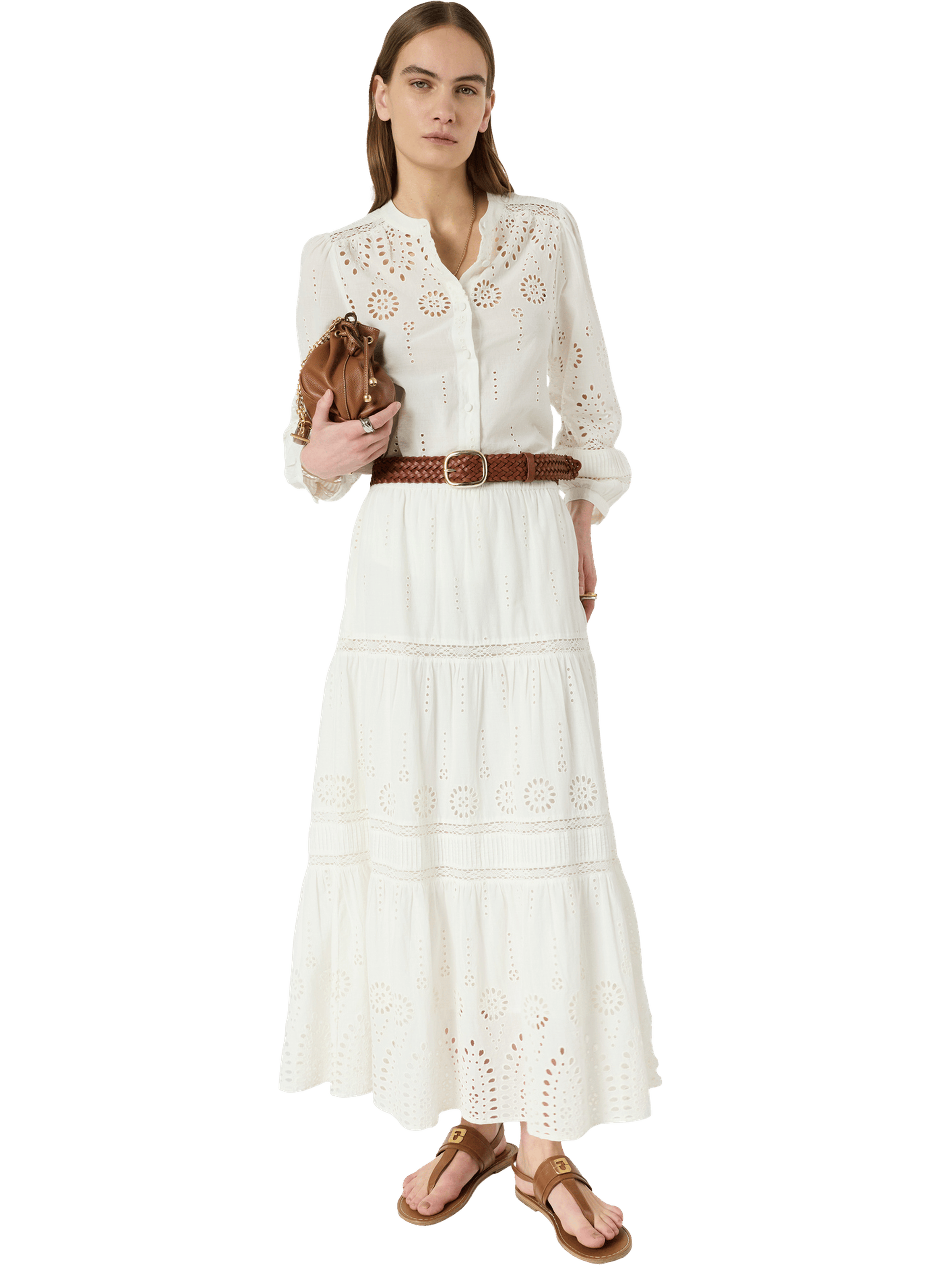Jupe à broderies en coton - jaly GERARD DAREL Beige