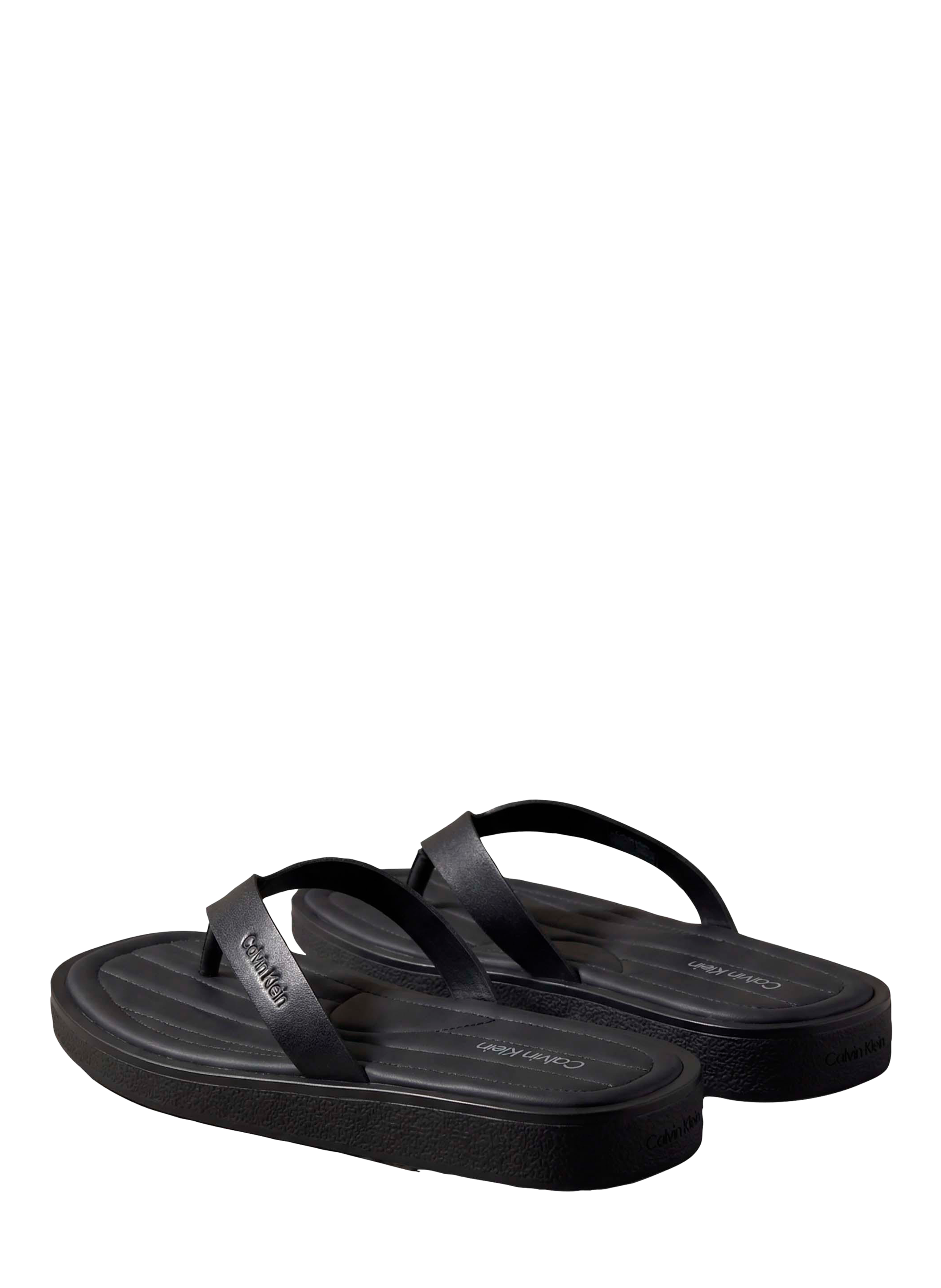 Tongs à logo en cuir CALVIN KLEIN Noir