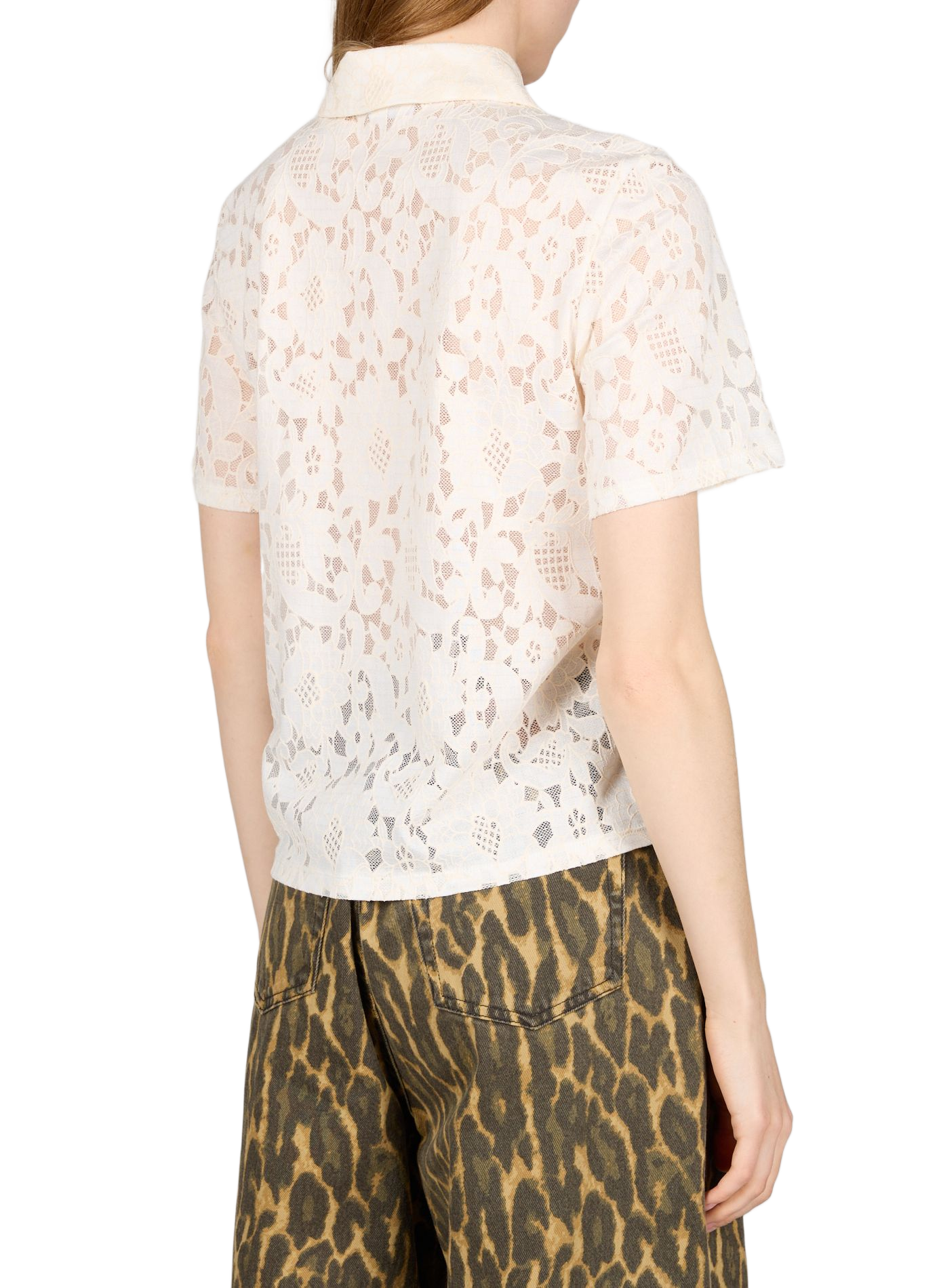 Polo de manga corta en encaje floral OBJECT Blanco