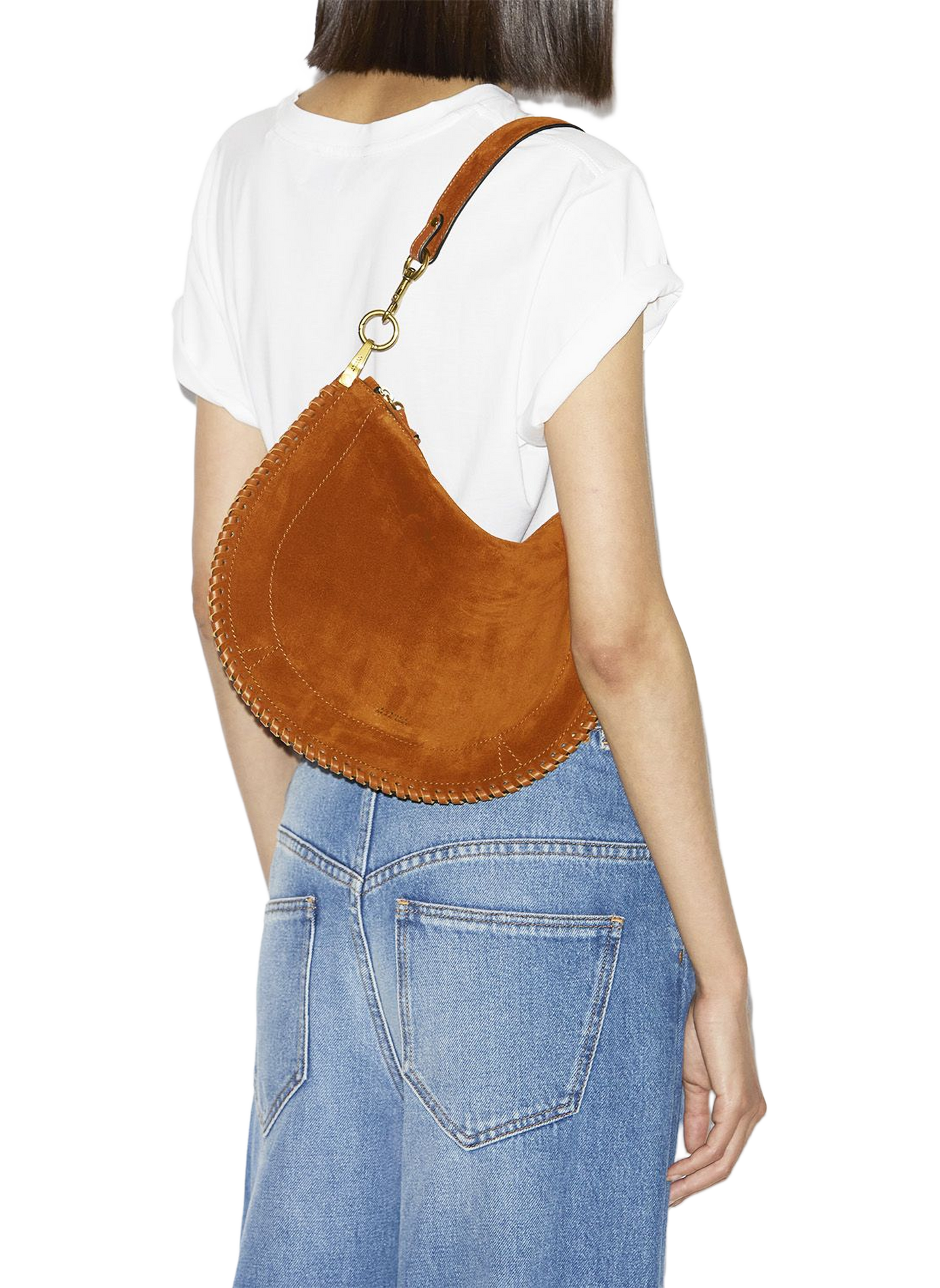 Sac Oskan soft zip en cuir de veau velours tressé ISABEL MARANT Marron