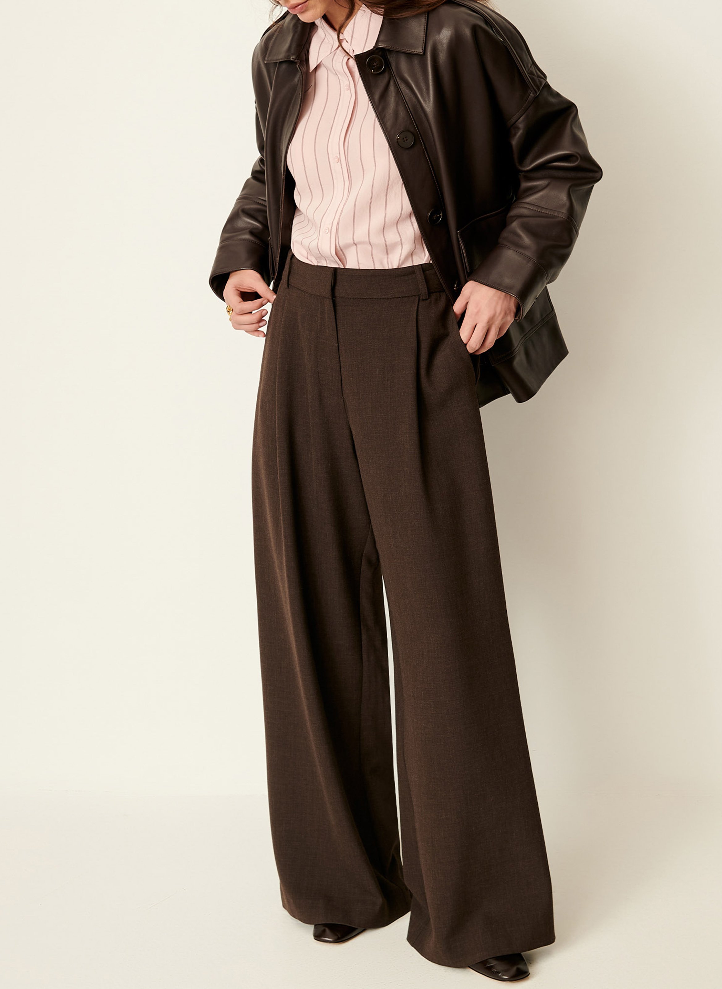 Veste ample boutonnée en cuir harriboyd SESSUN Marron