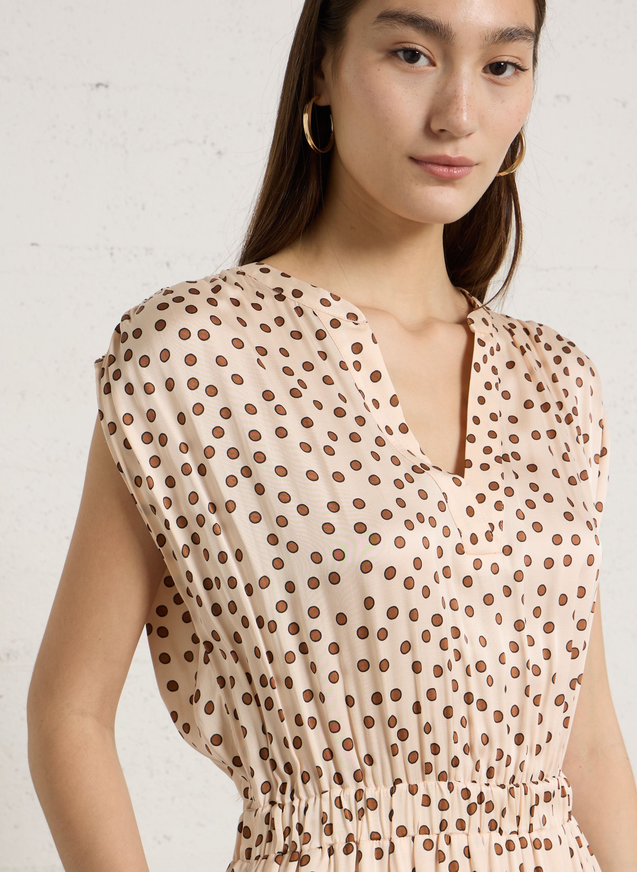 Robe longue col v à pois belgia MAISON 123 Blanc