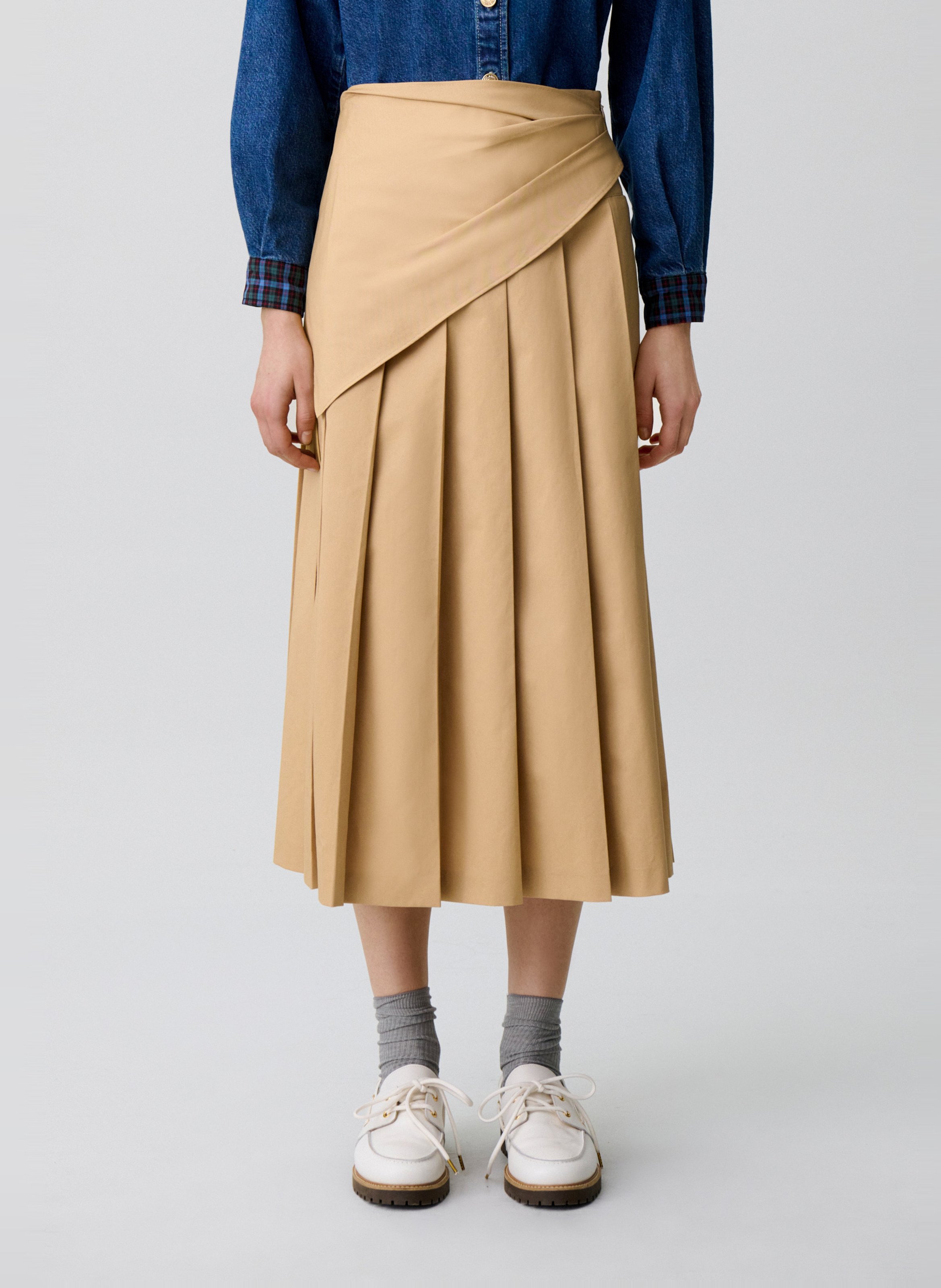 Jupe midi évasée plissée CLAUDIE PIERLOT Beige
