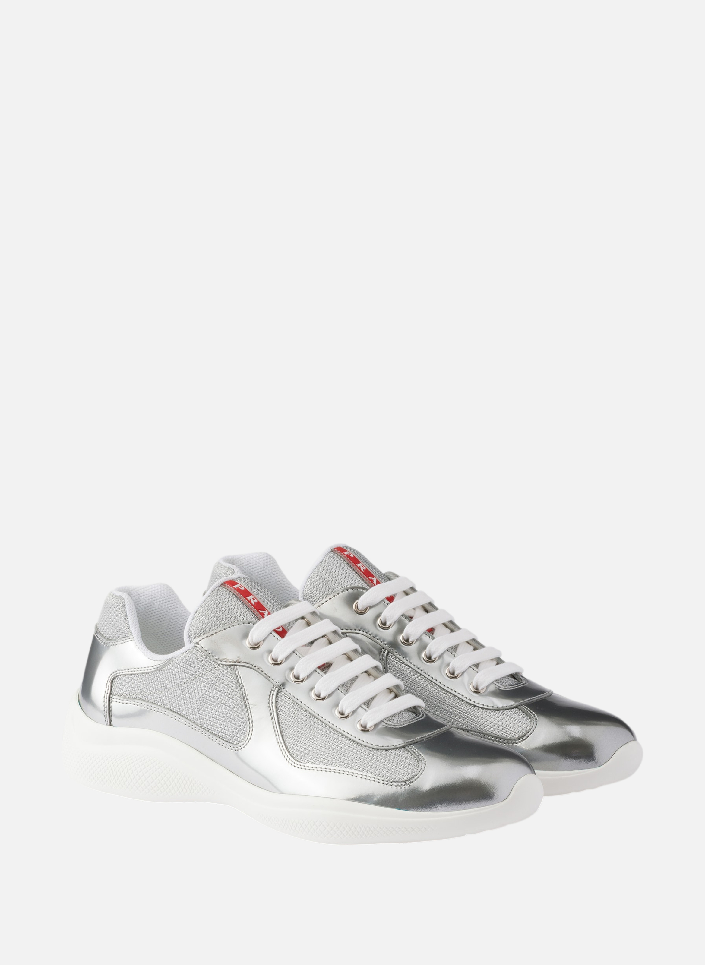 Baskets prada america’s cup en cuir métallisé et t PRADA Argent