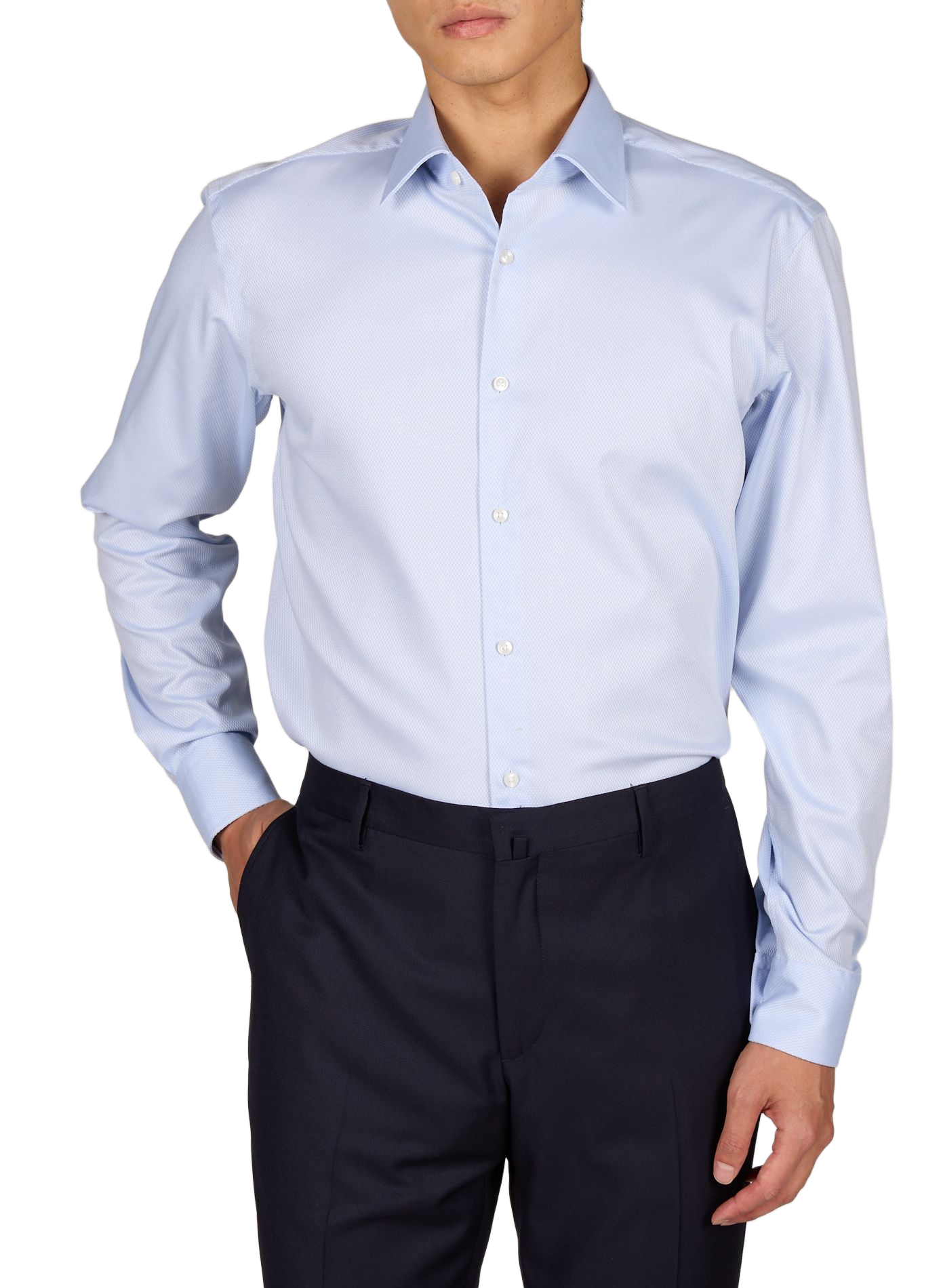 Chemise manches longues en ratière de coton BOSS Bleu