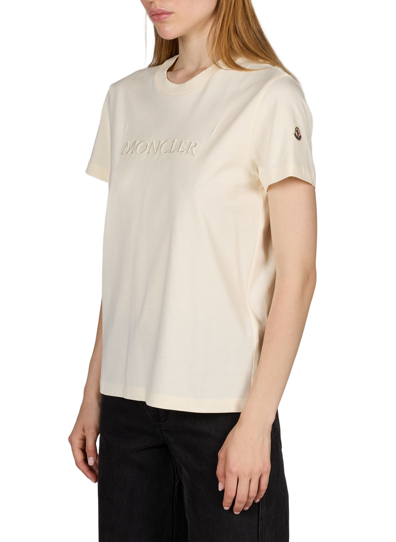Plain T-shirt with embroidered logo in cotton MONCLER White